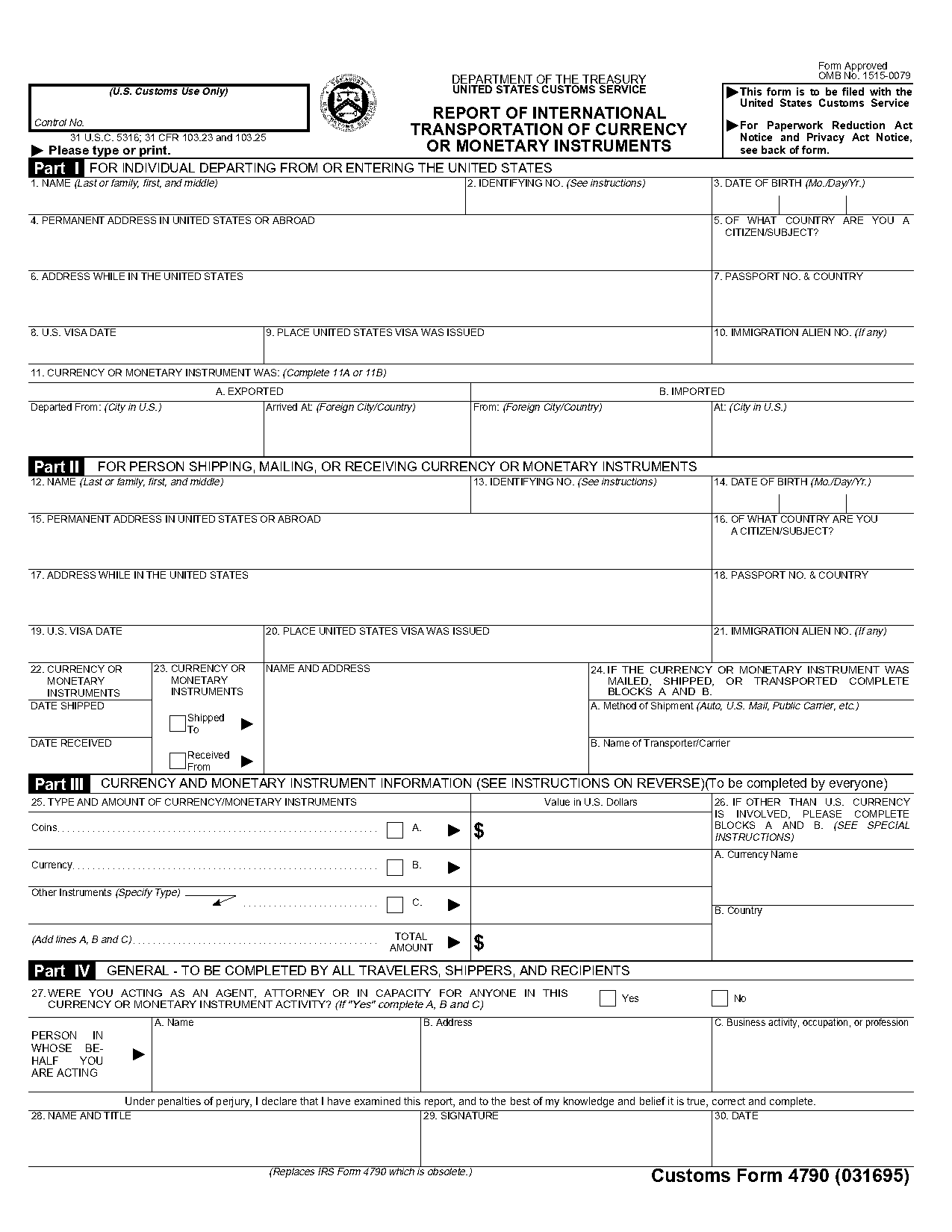 money declaration form usa