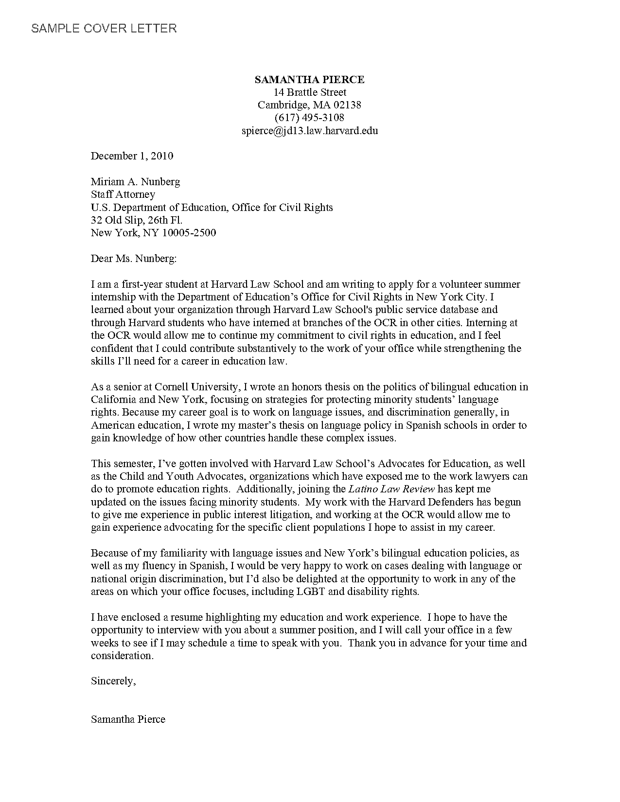 cover letter sample enclosed resume