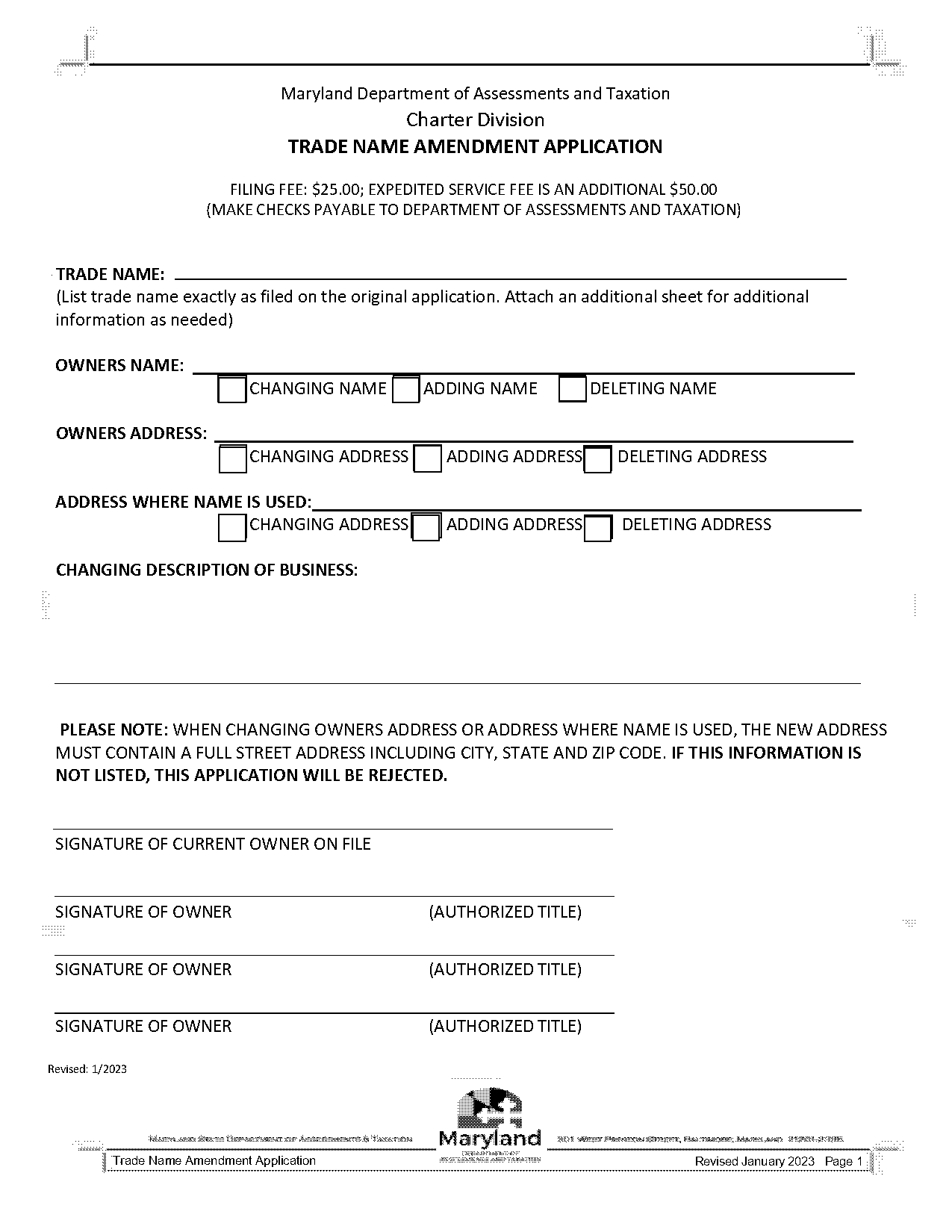 maryland trade name application