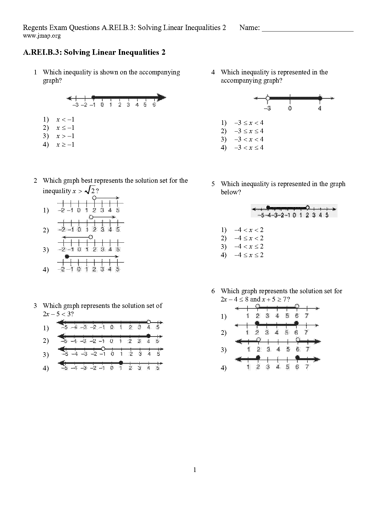 plotting inequalities on a number line worksheet