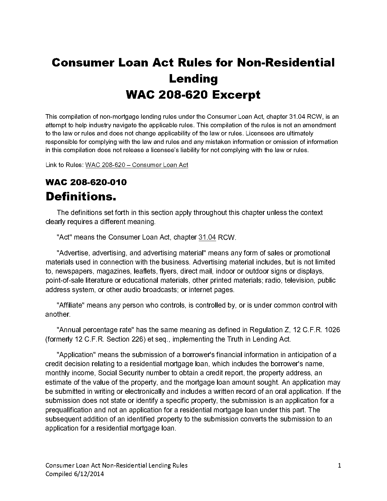 waashington required disclosures for residential mortgage loans