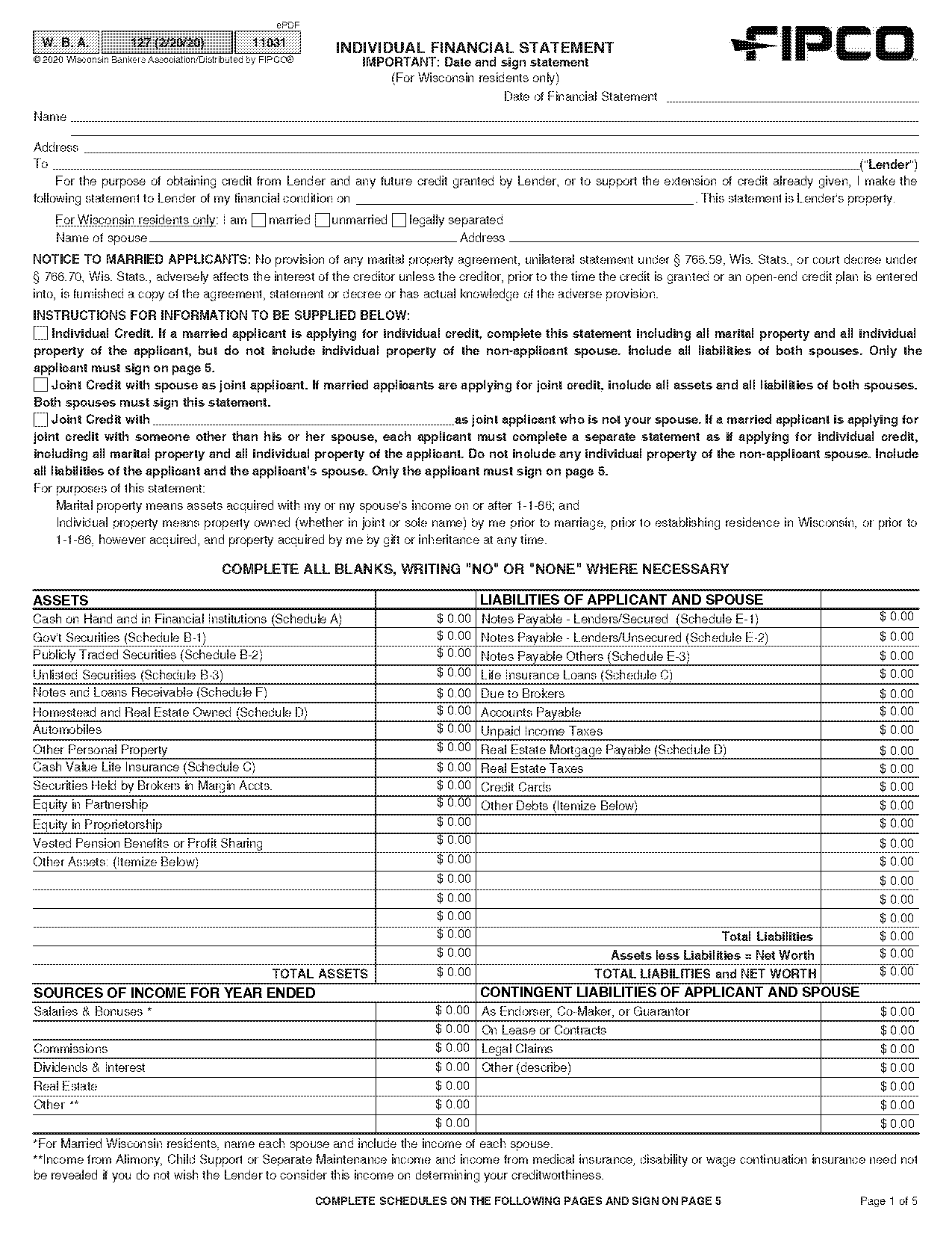 individual financial statement form wisconsin