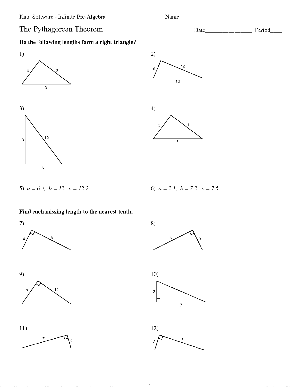 pythagorean theorem worksheet answer key geometry