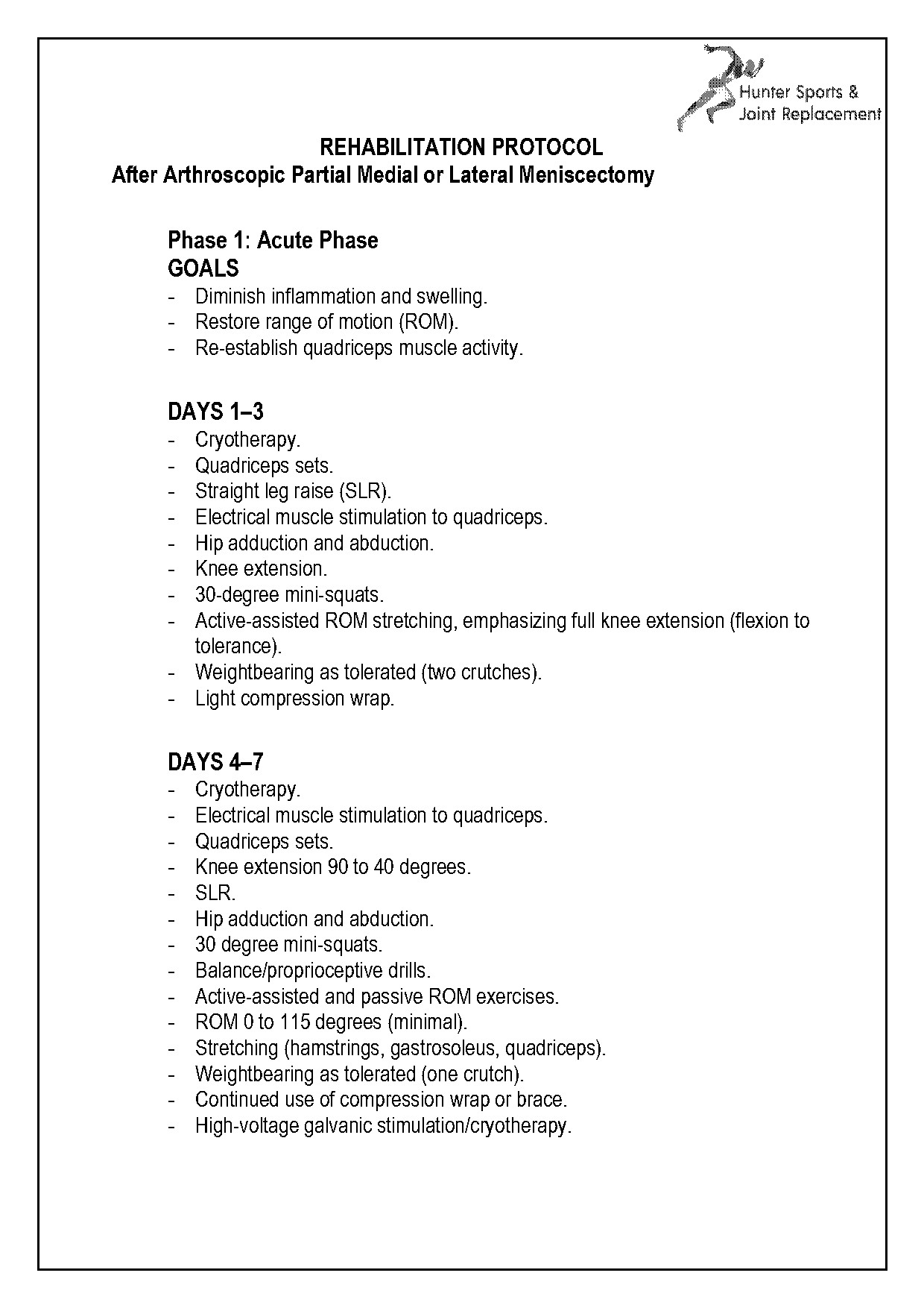 post op partial meniscectomy pt protocol