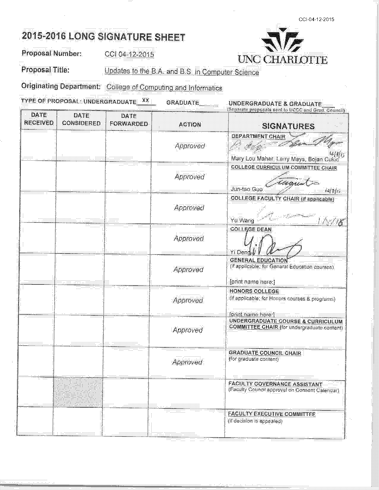 unc charlotte computer science degree requirements