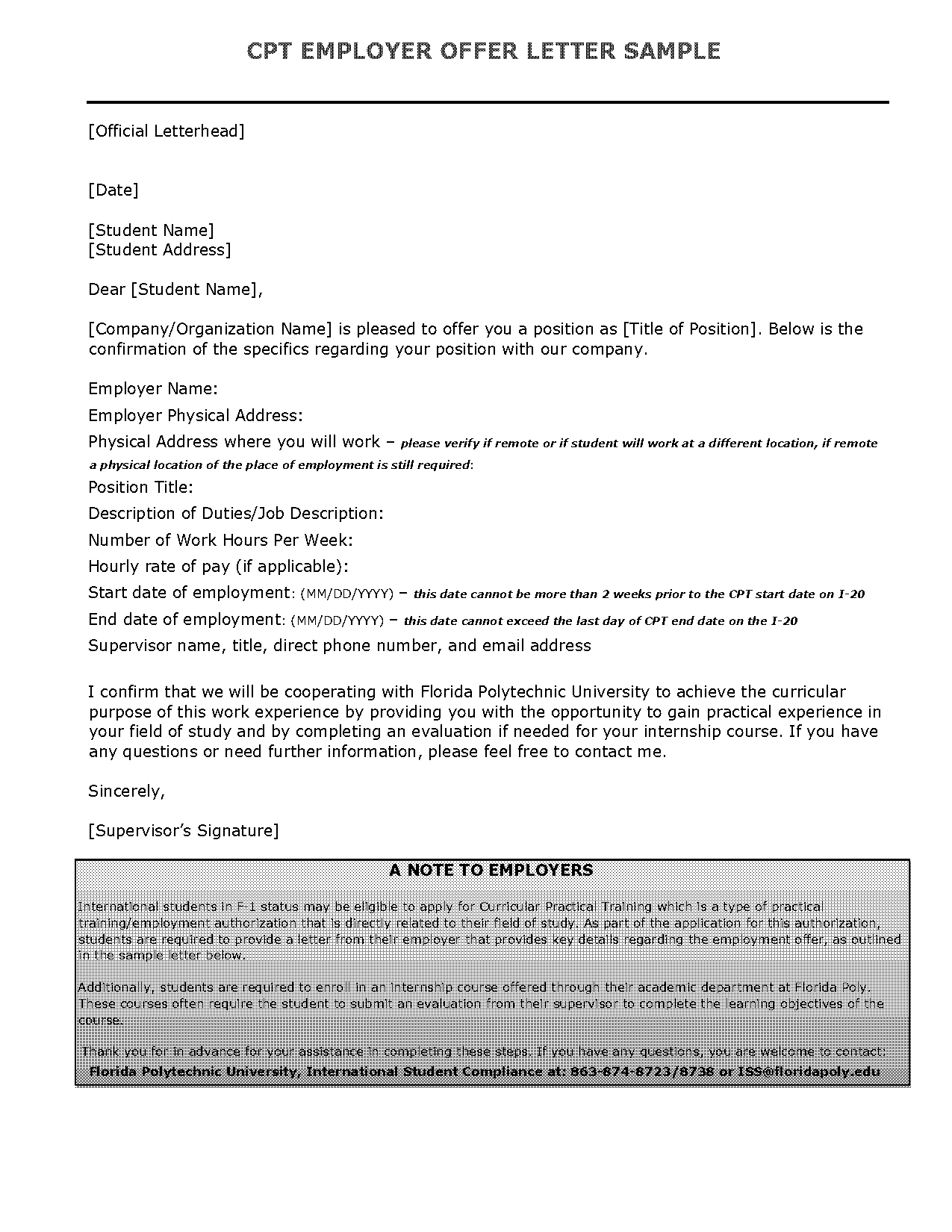 cpt offer letter for internship