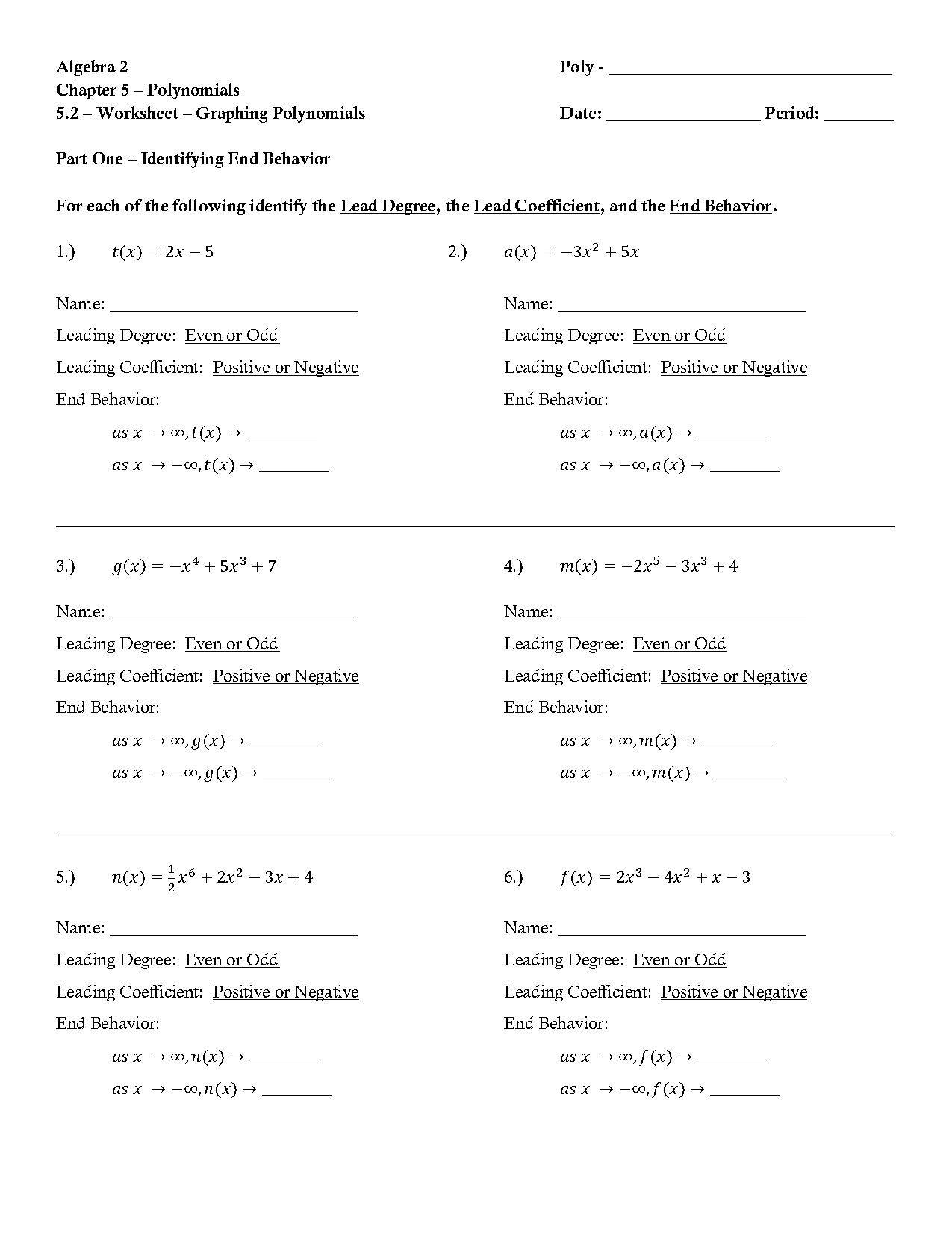 graphing polynomials calculator worksheet