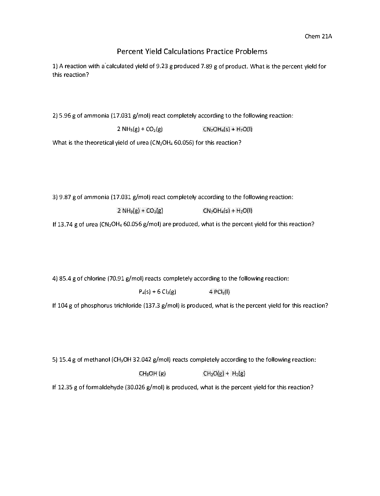 practice problem stoichiometry worksheet