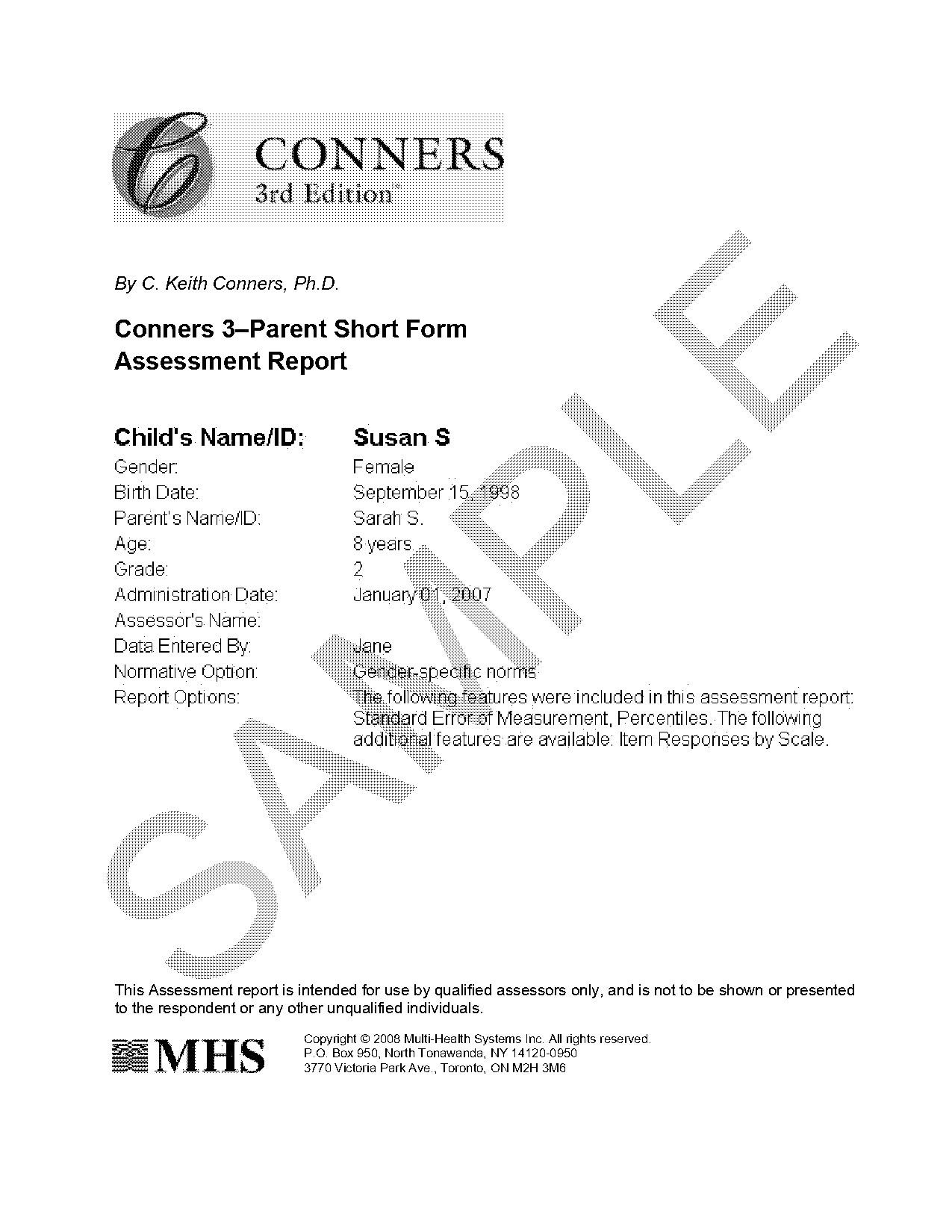 conners parent questionnaire scoring