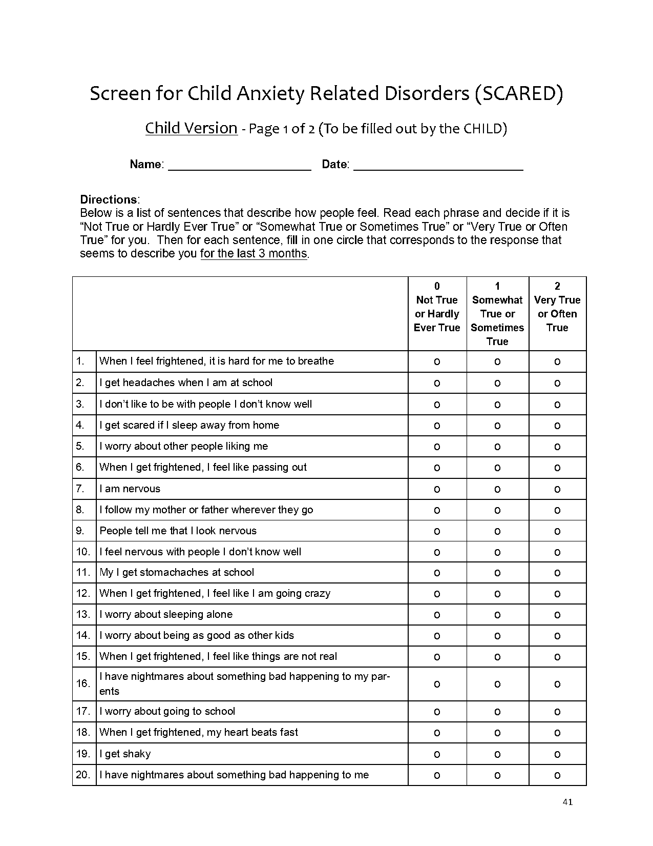 child trauma screen questionnaire