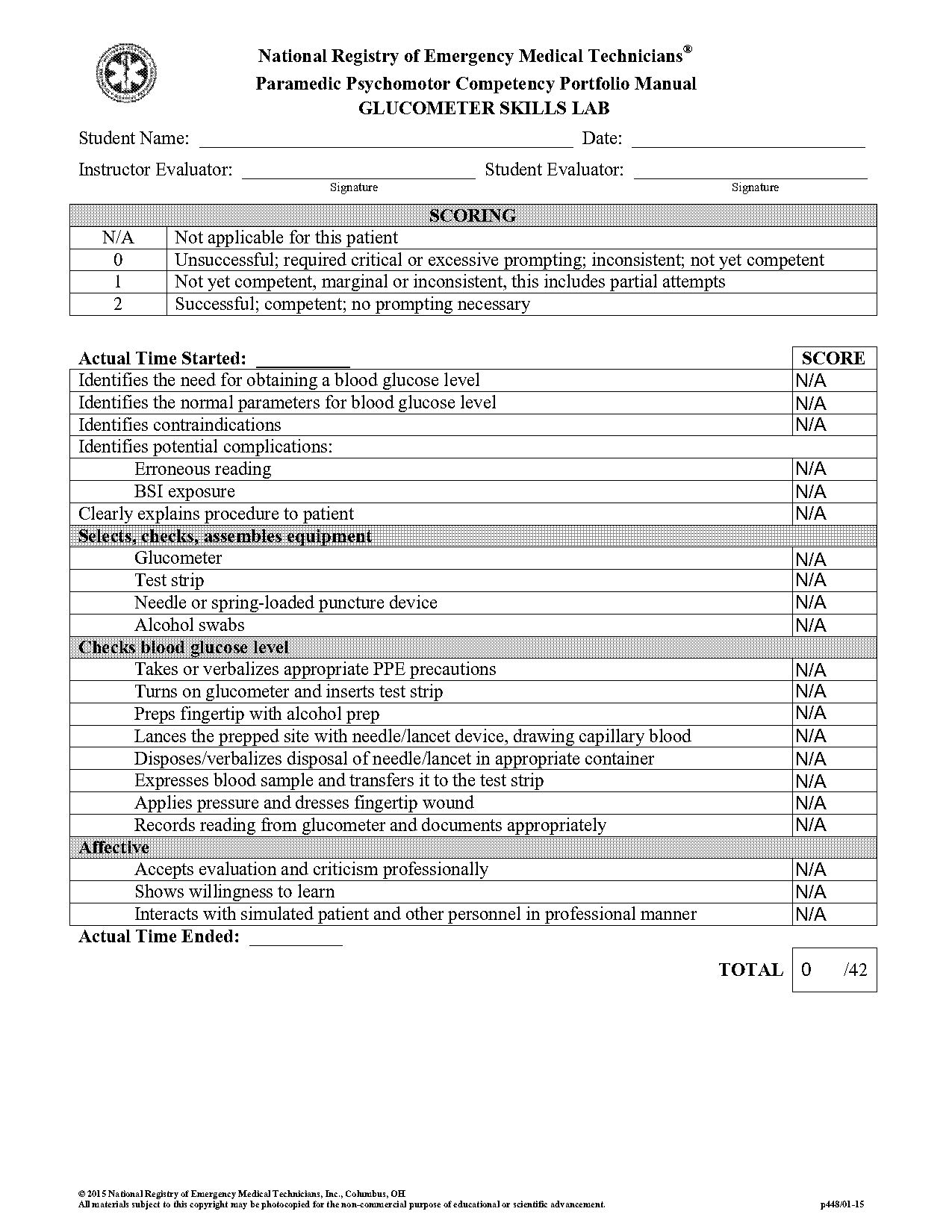 blood glucose monitoring skills checklist