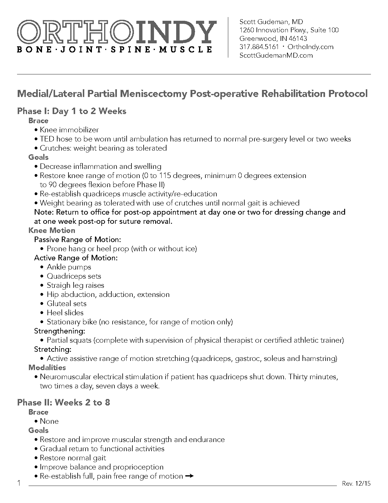 post op partial meniscectomy pt protocol