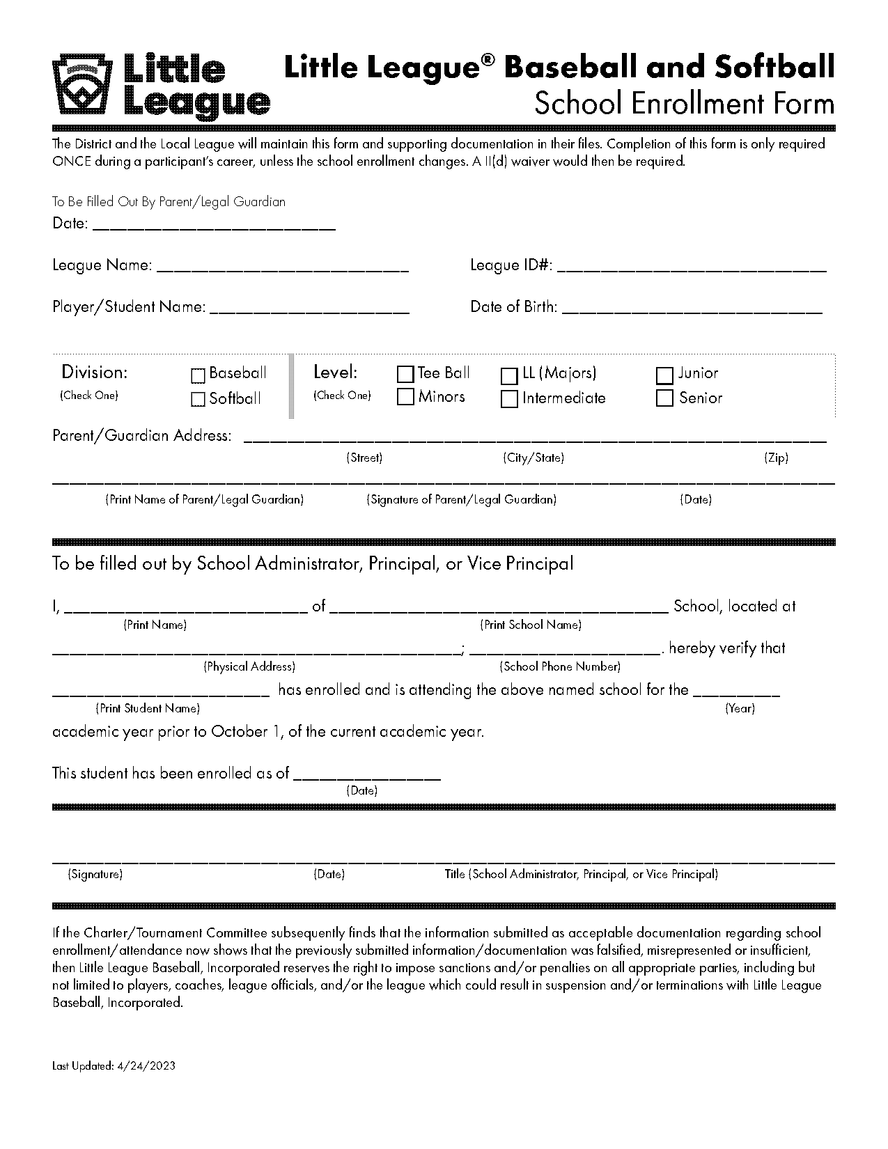 bartlett little league age requirements