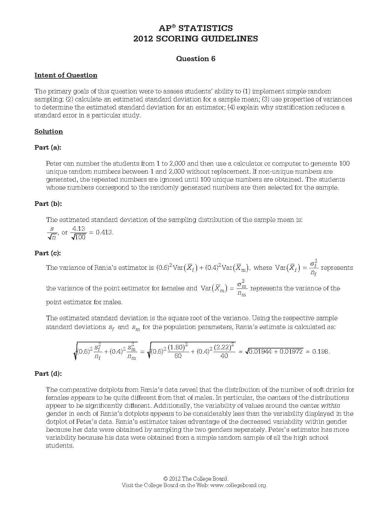 simple random sampling mean and variance