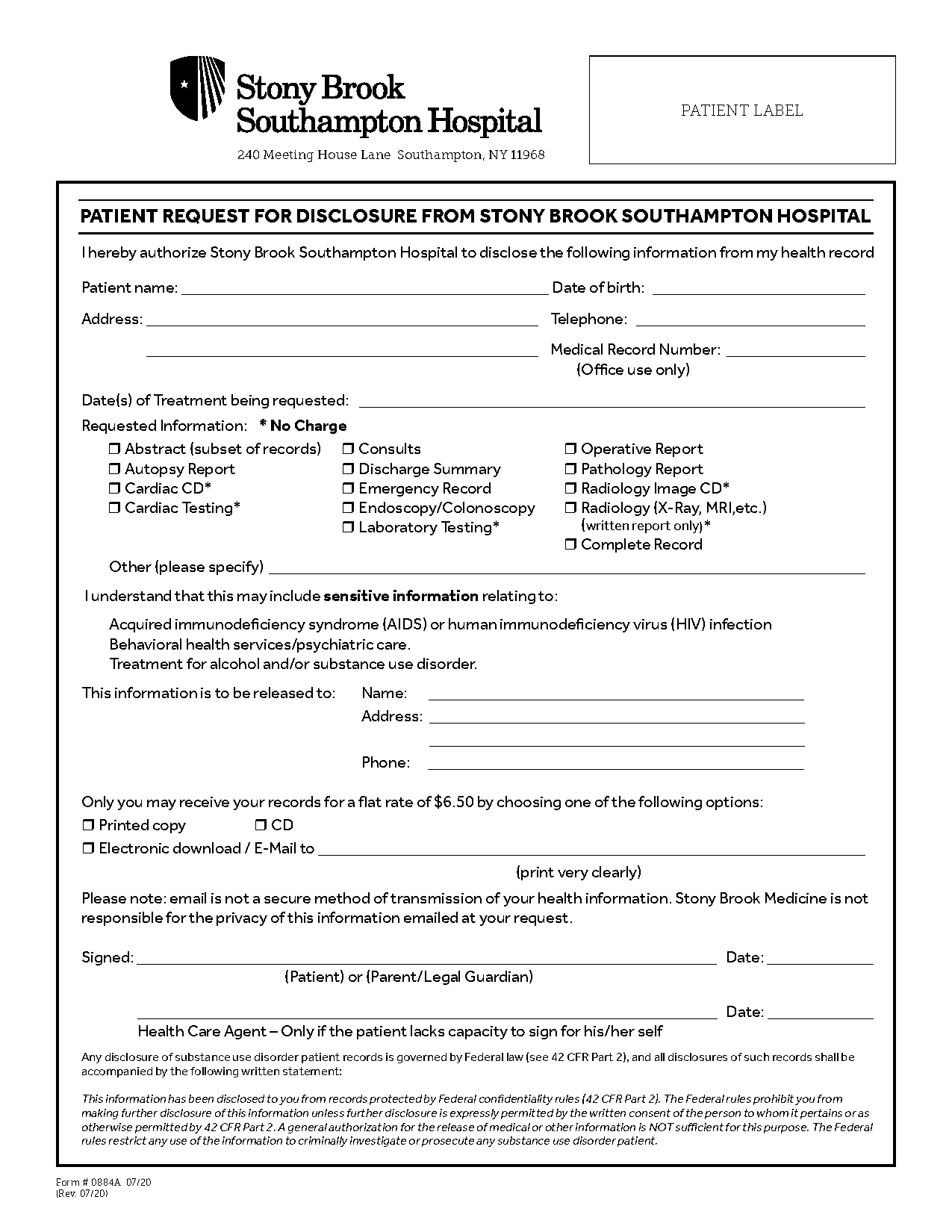 stony brook hospital medical records release form