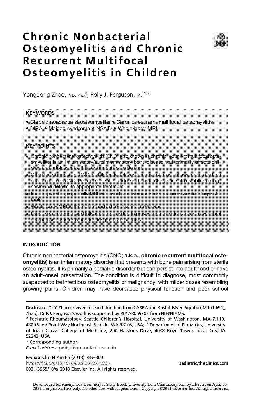 chronic diffuse sclerosing osteomyelitis medical term