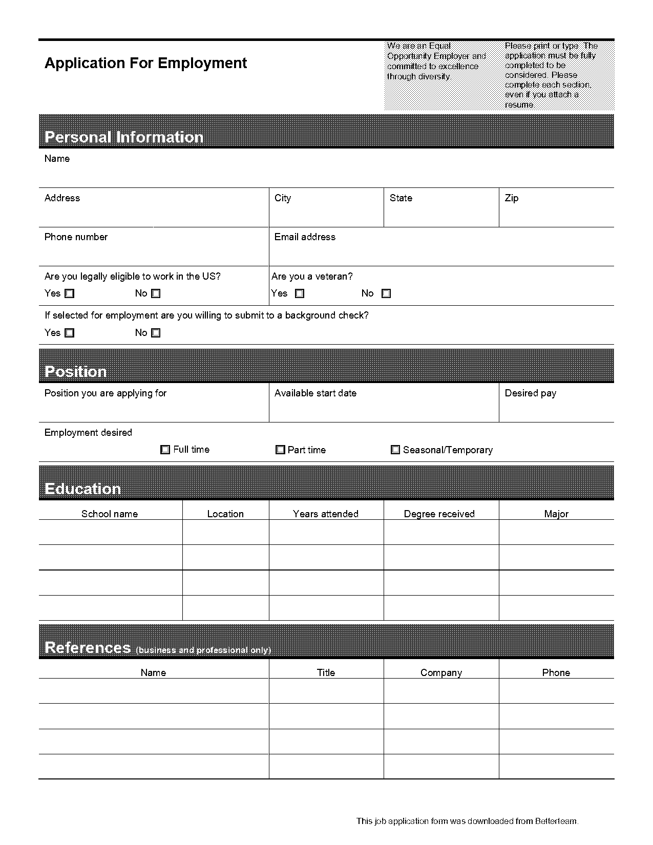 sample blank job application