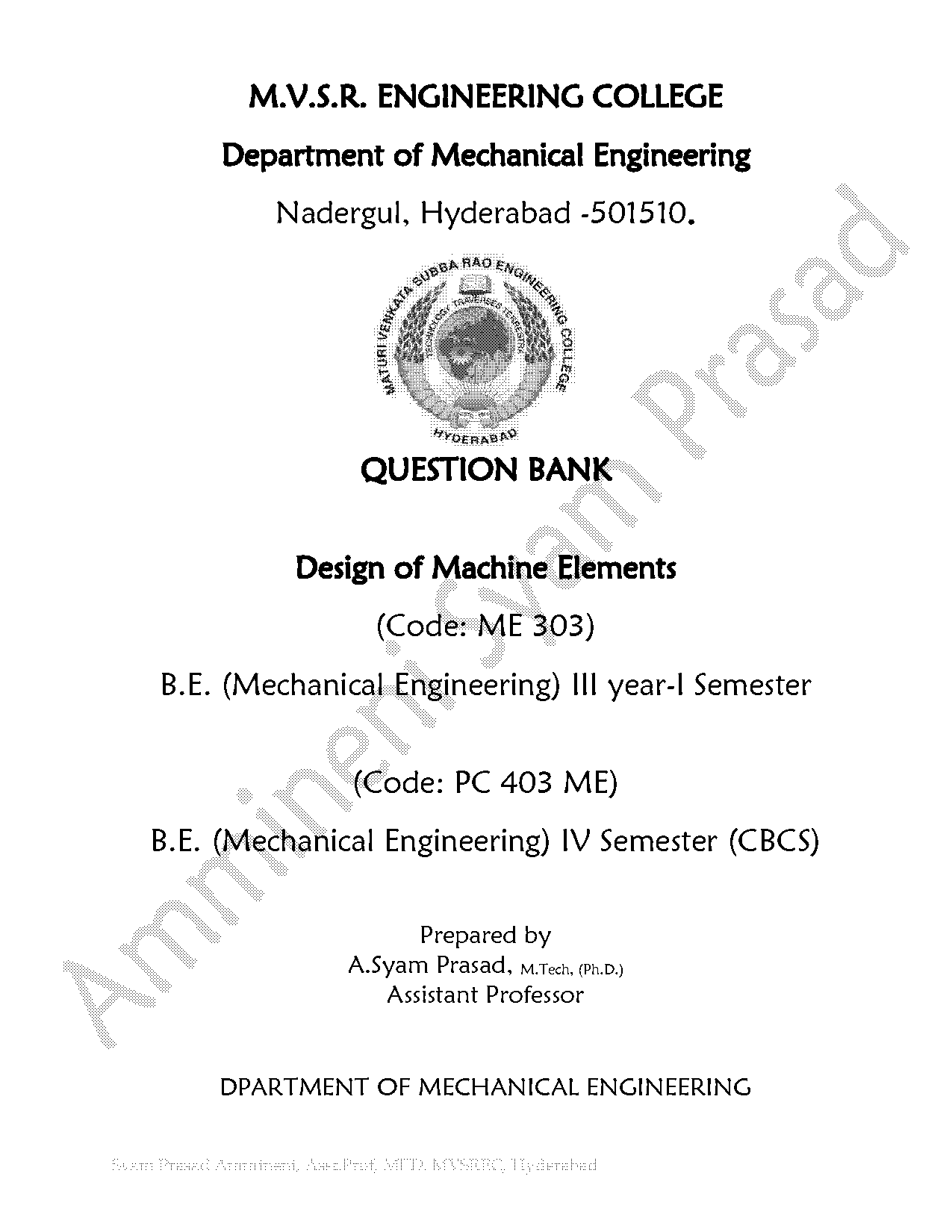 design of machine elements question paper pdf