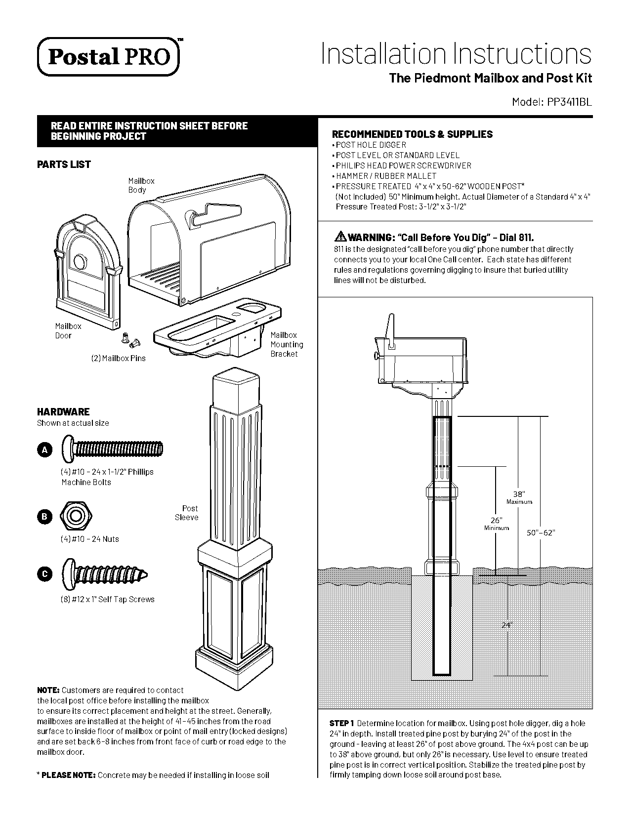 postal pro hampton mailbox instructions