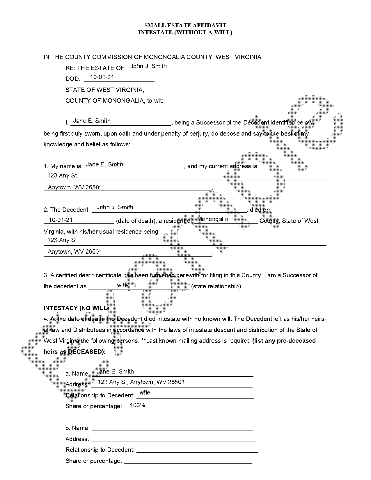 wv small estate affidavit