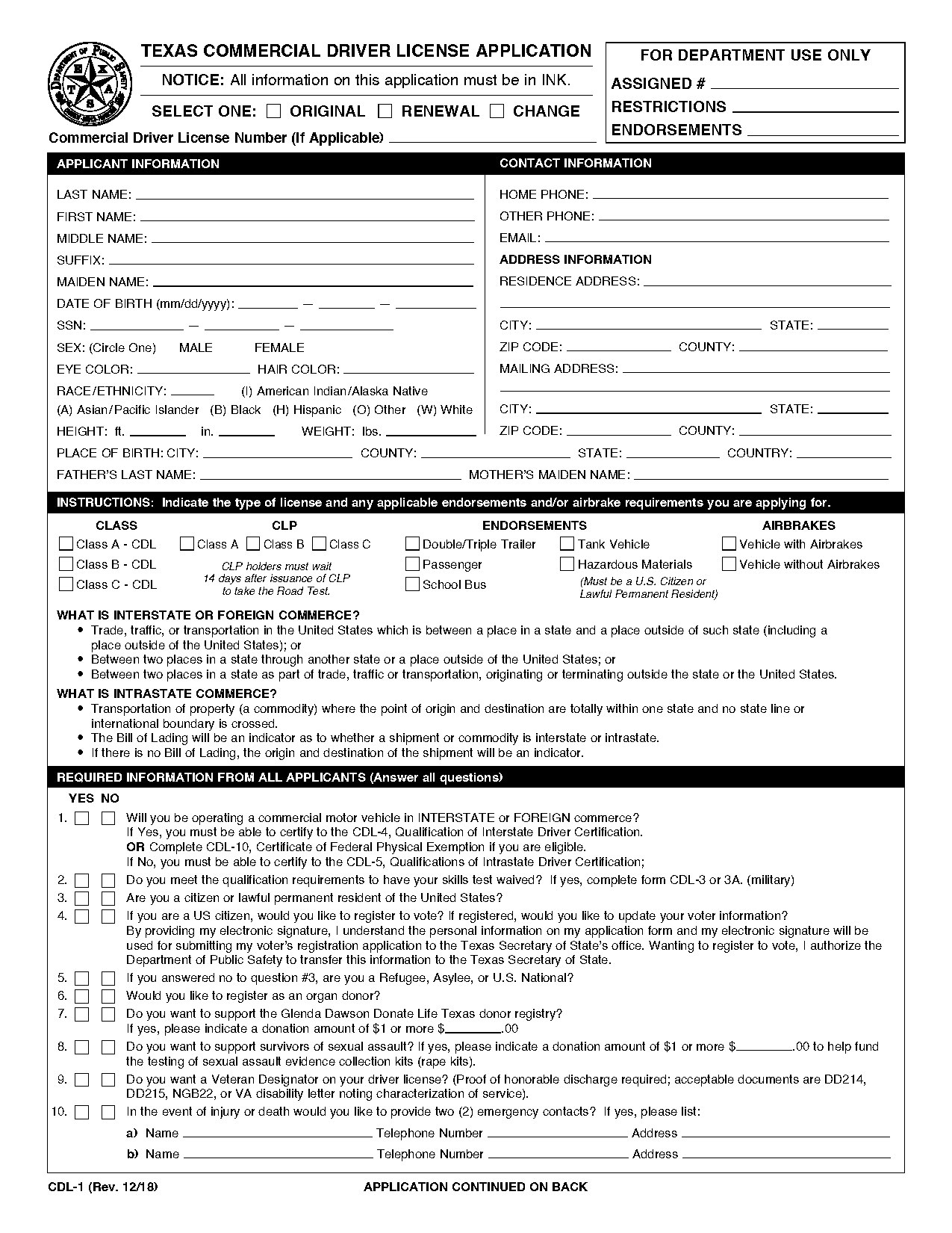 forms needed to renew texas cdl