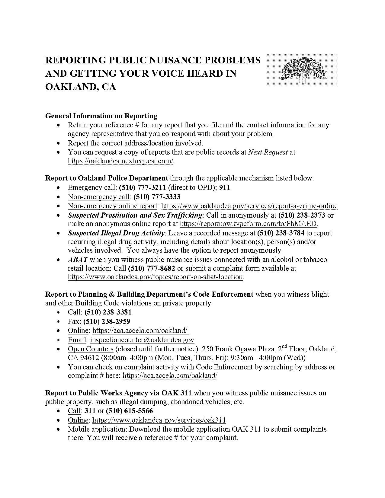 oakland police department noise complaints