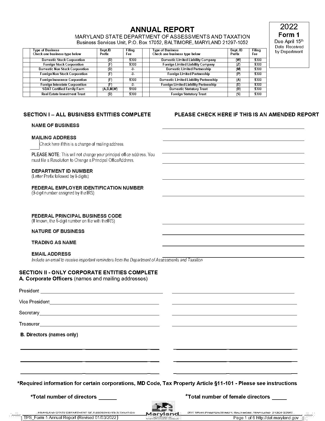 llc partnership annual report form