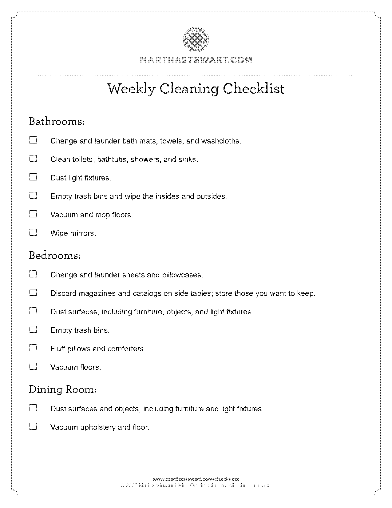 bathroom daily cleaning checklist