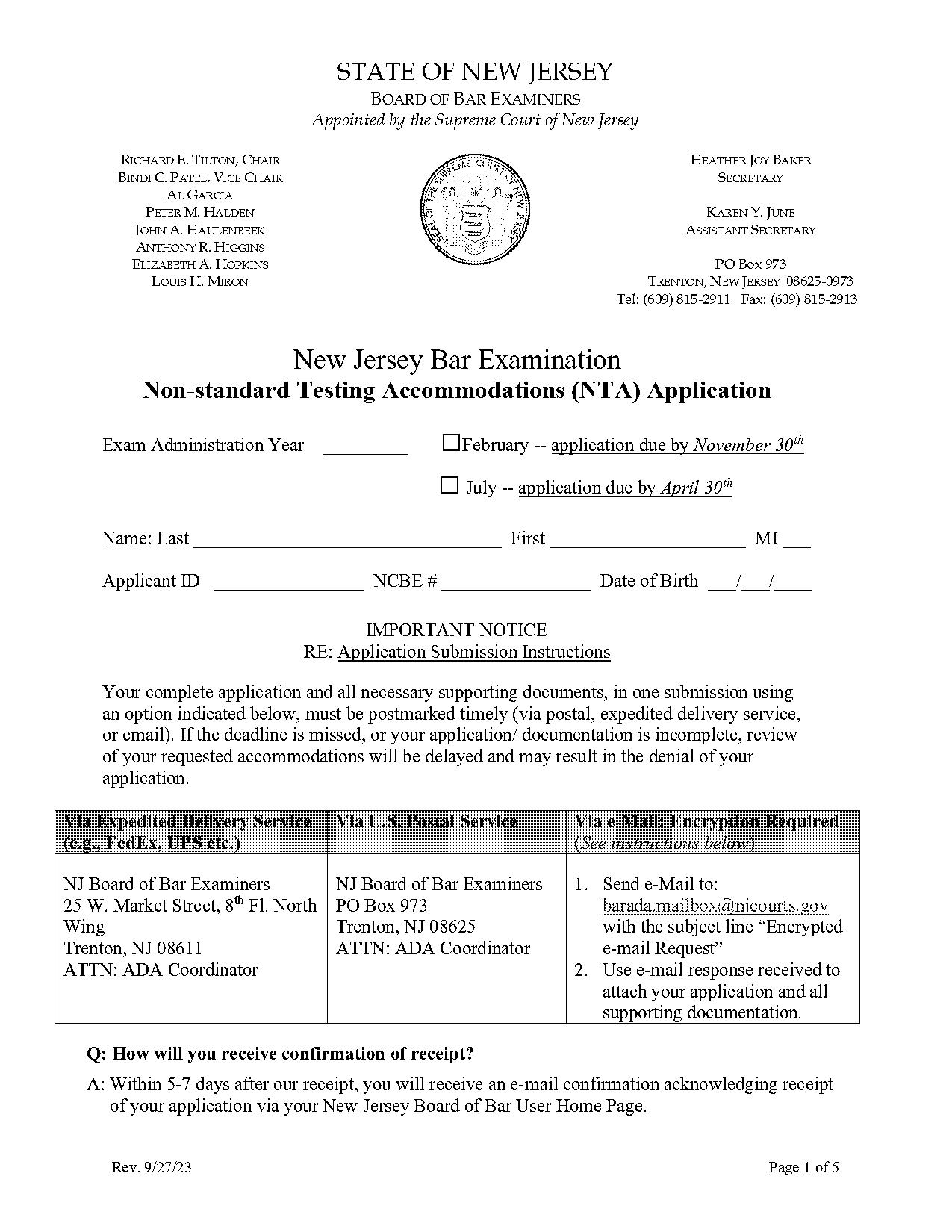 new jersey bar exam application