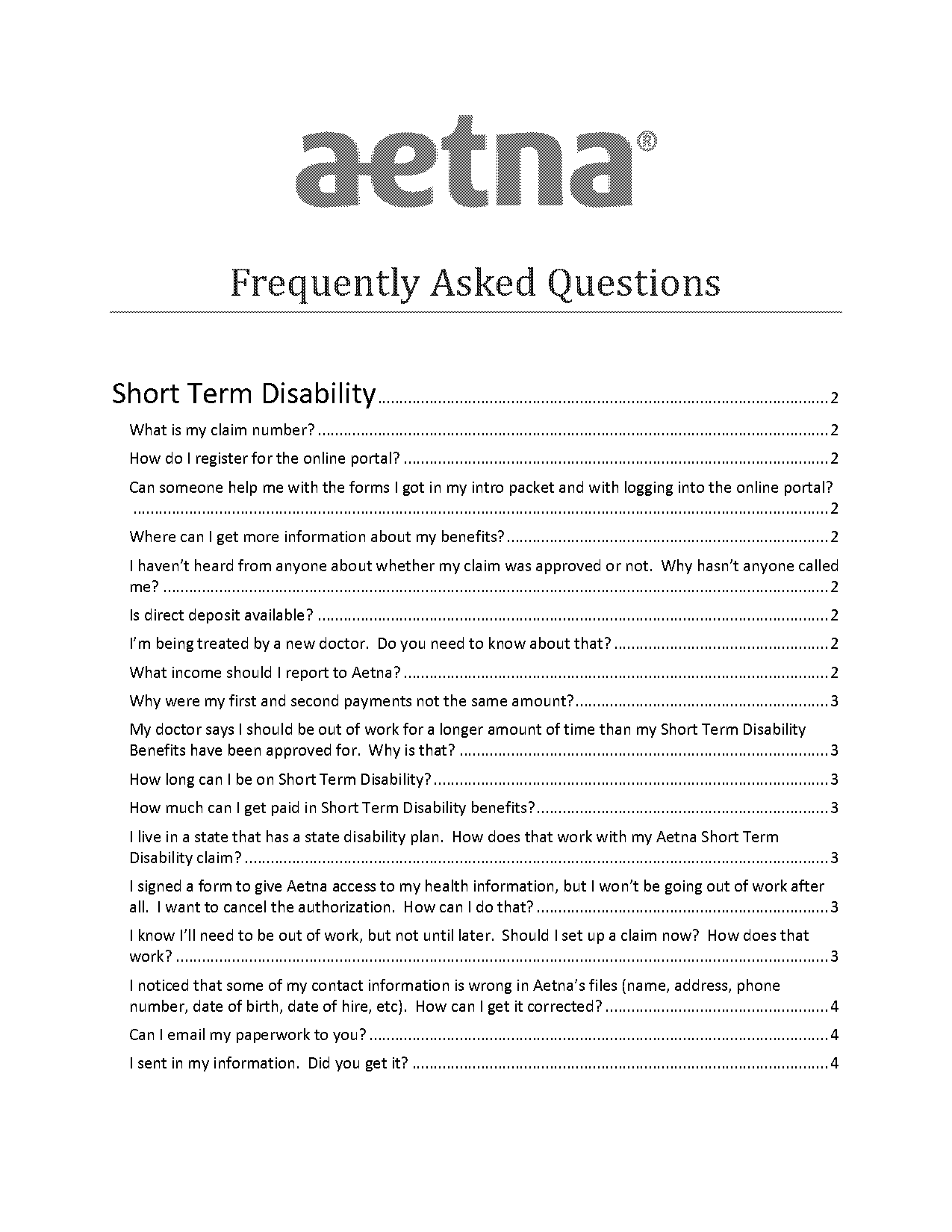 aetna short term disability claim form