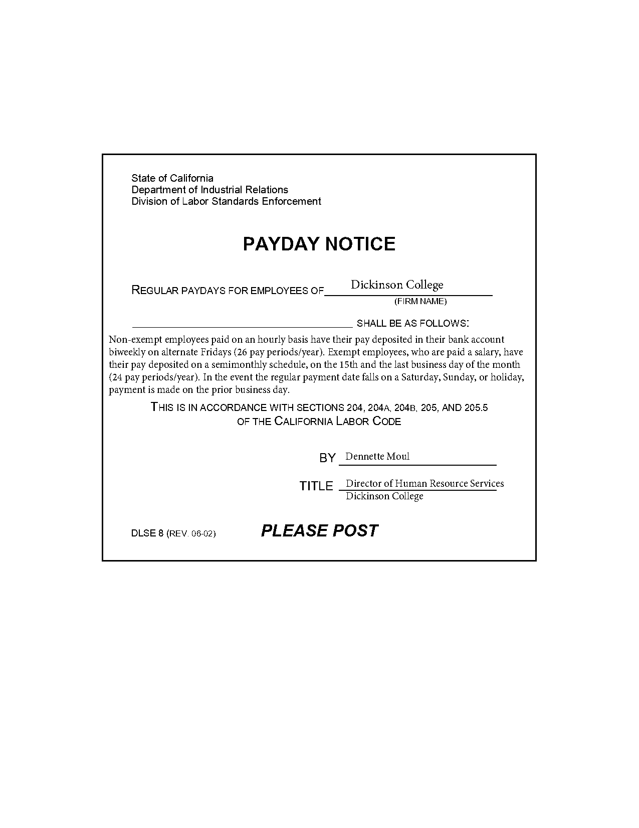 state of california payday notice