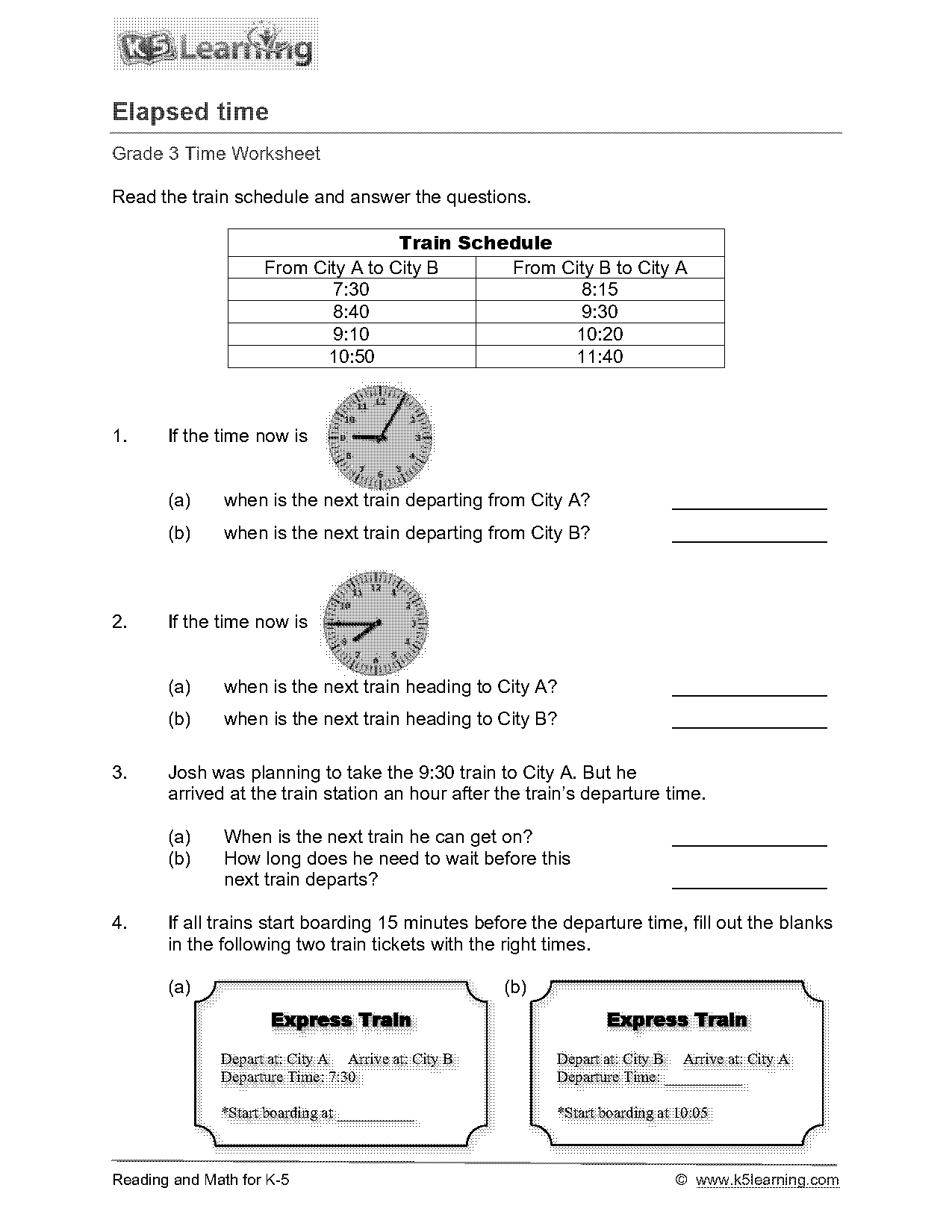 reading train timetables worksheets