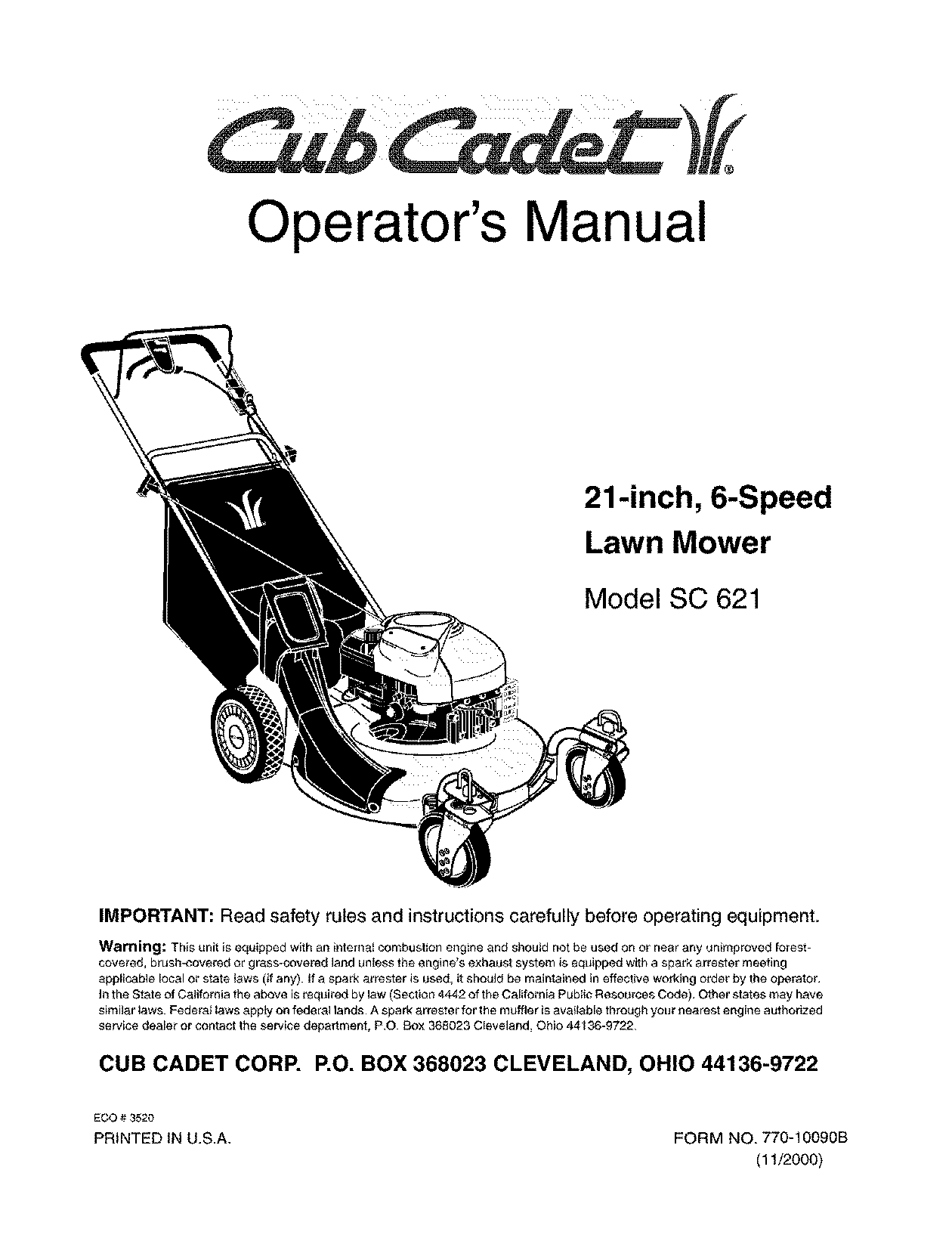 cub cadet self propelled lawn mower manual