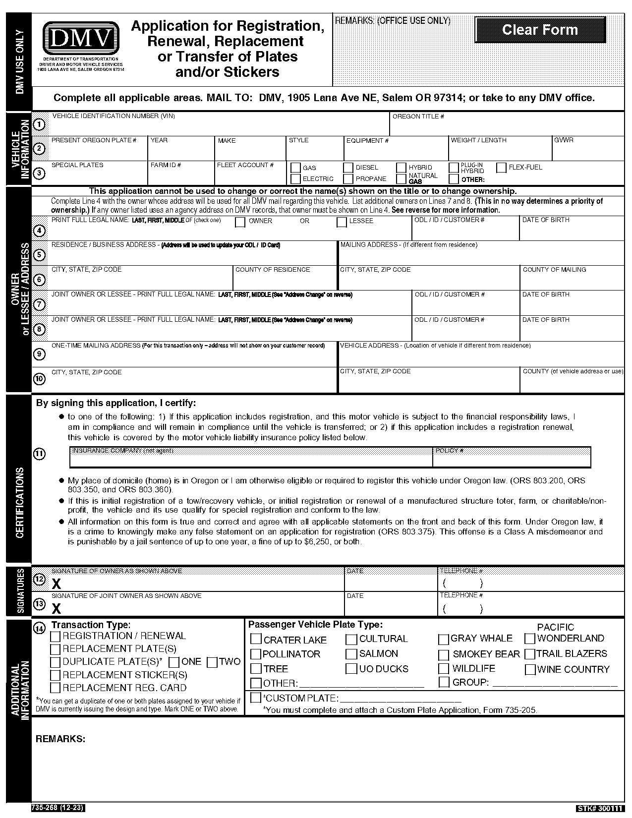 car registration form lost