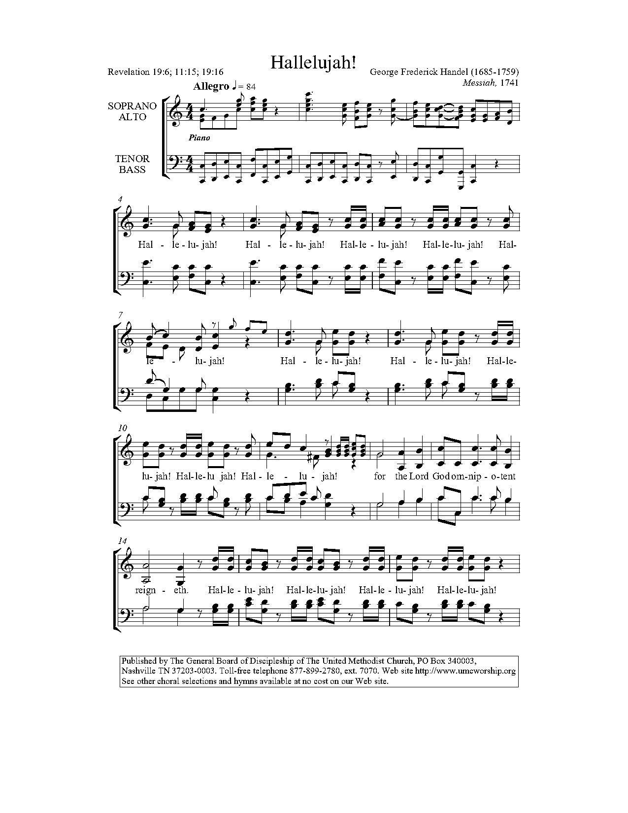 hallelujah chorus sheet music free pdf