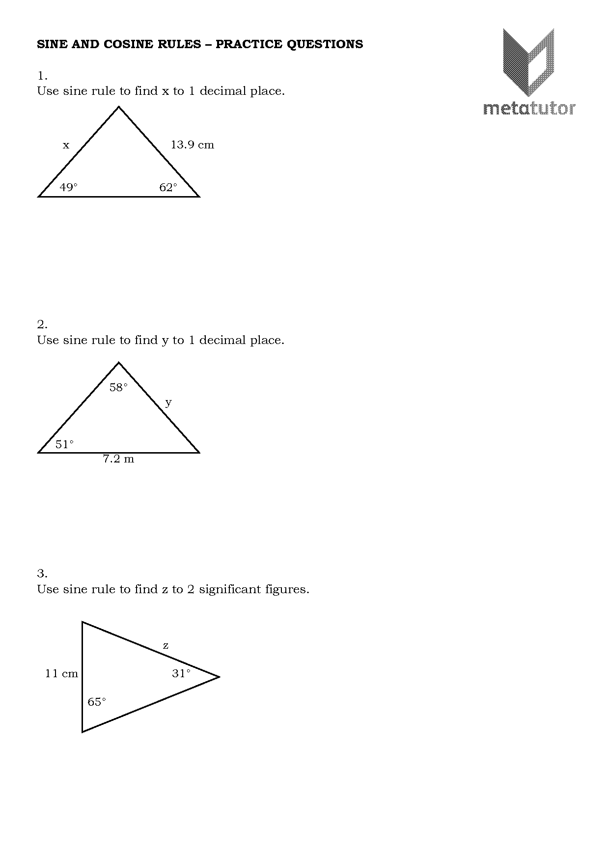 cosine rule finding angle worksheet