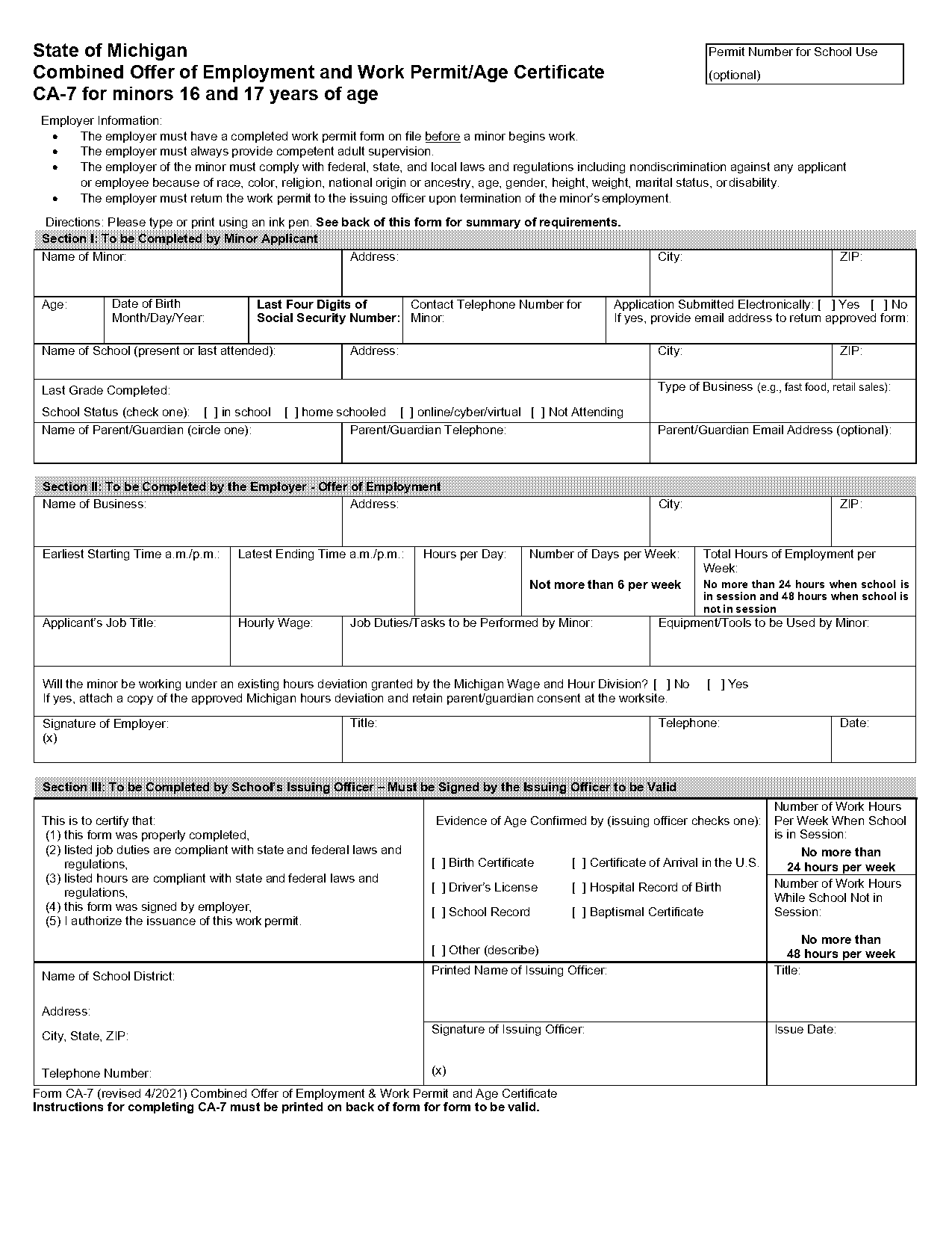 minor work release form