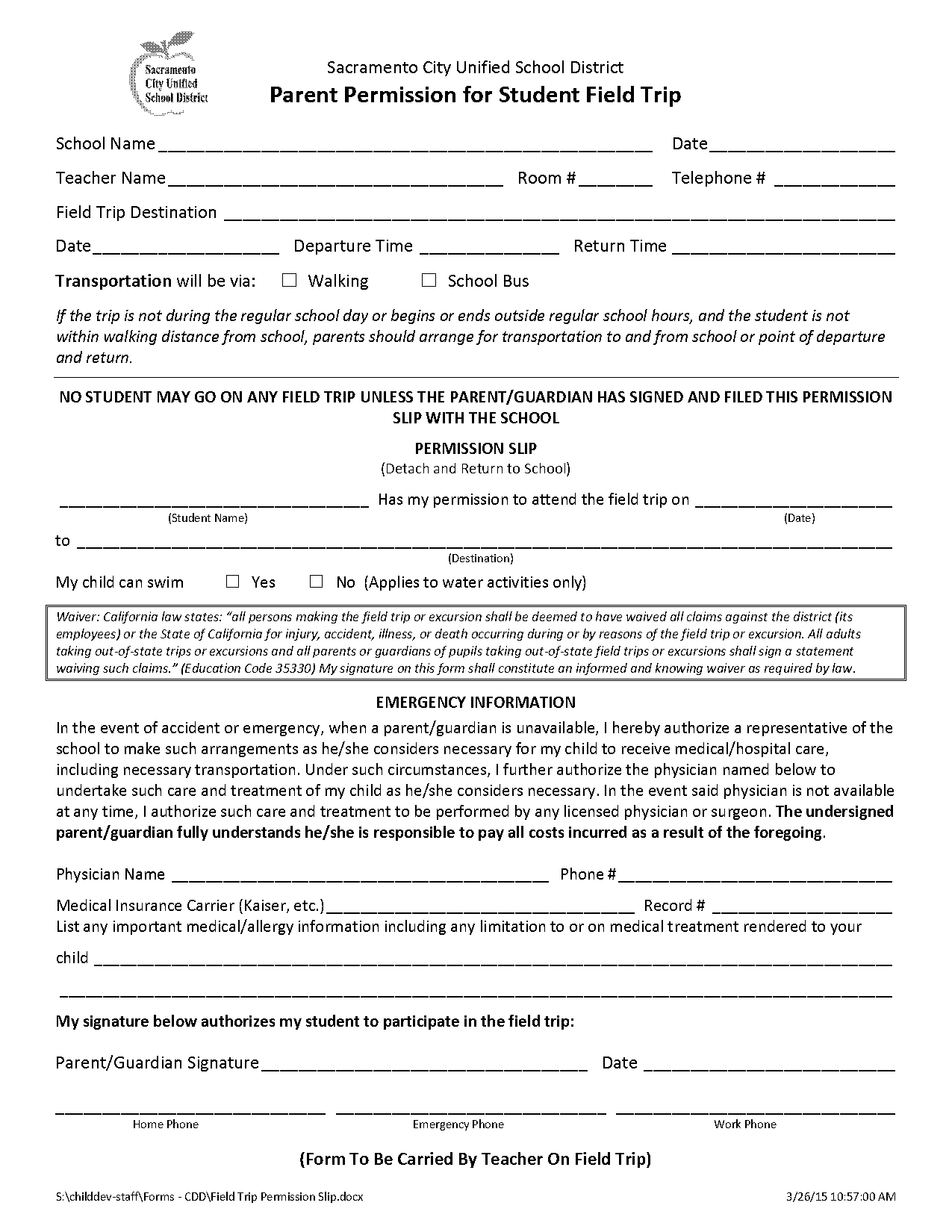 field trip consent form template