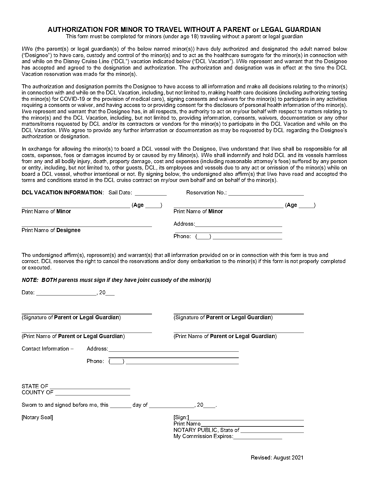 disney cruise child authorization form