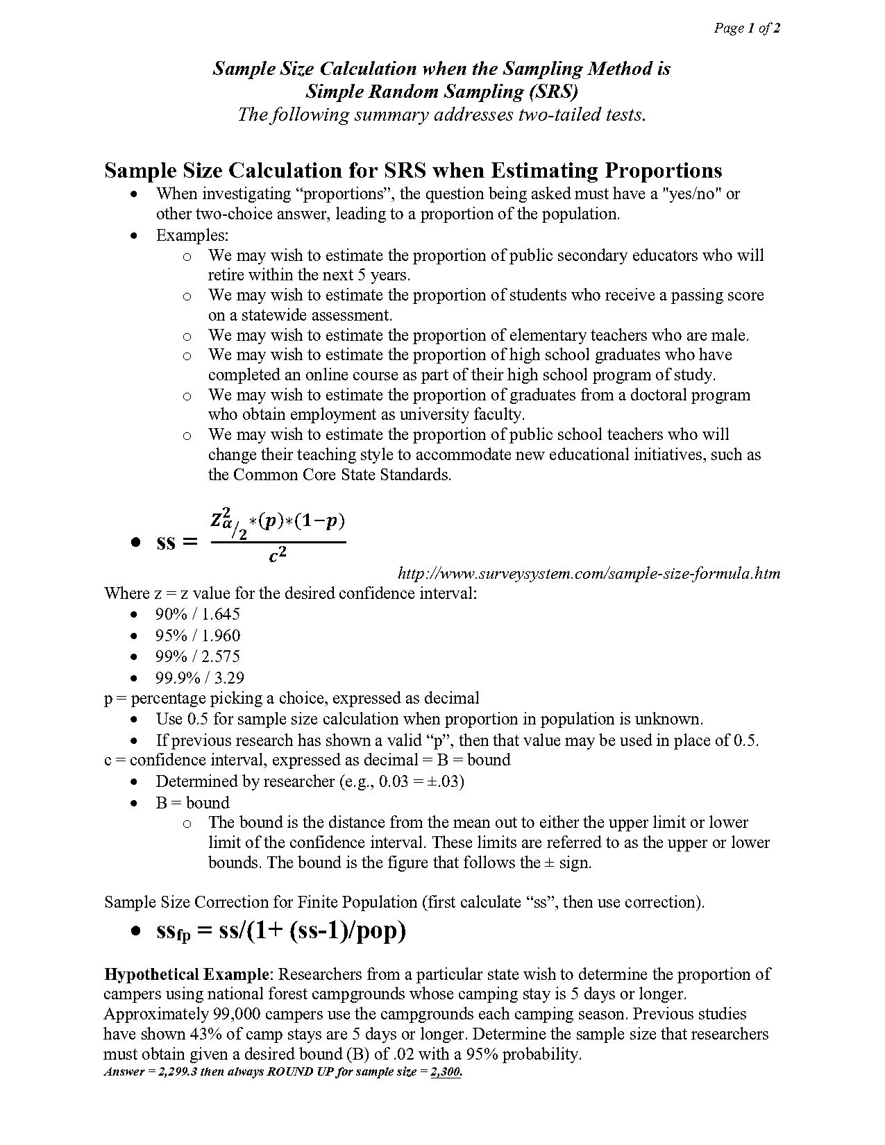 z formula for sample means of a finite population