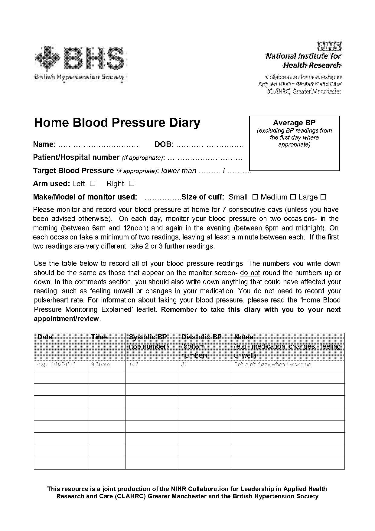 printable blood pressure template