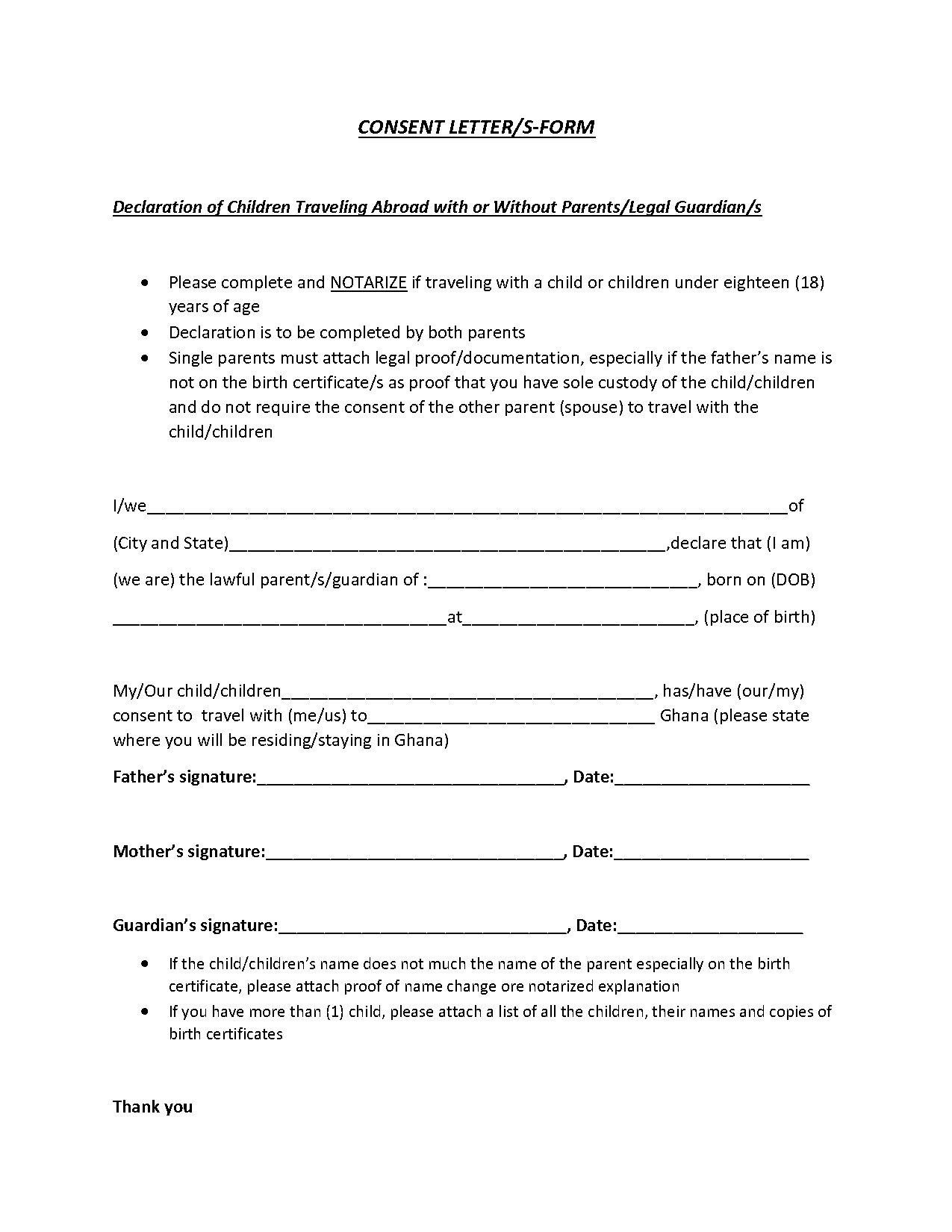 travel consent form for child traveling with one parent