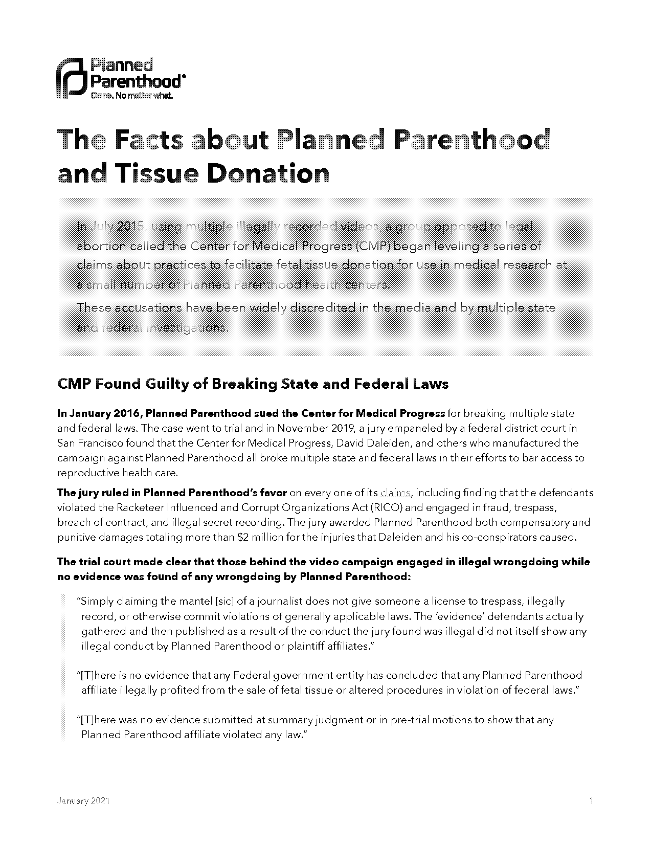 does planned parenthood sell body parts facts