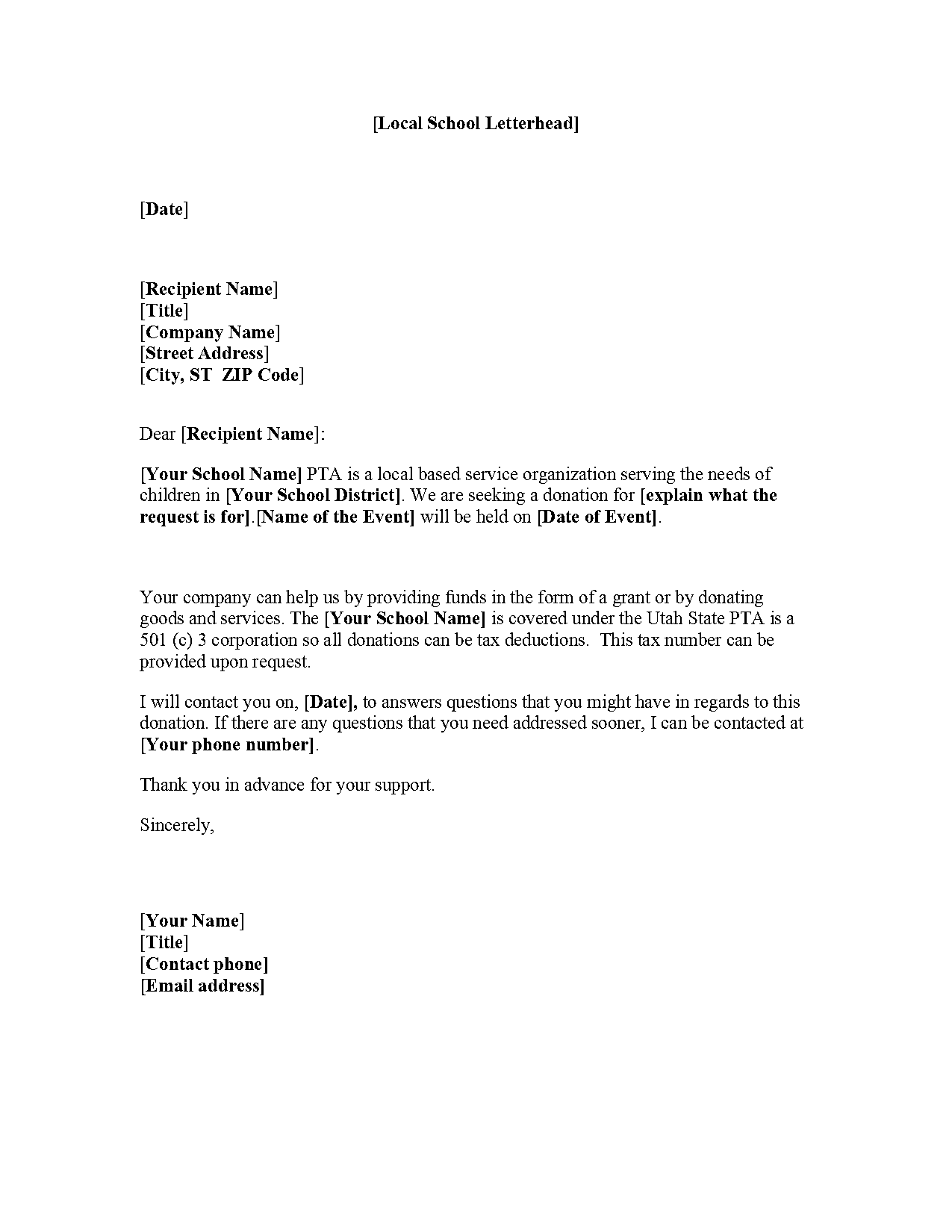 donation request letter template for business