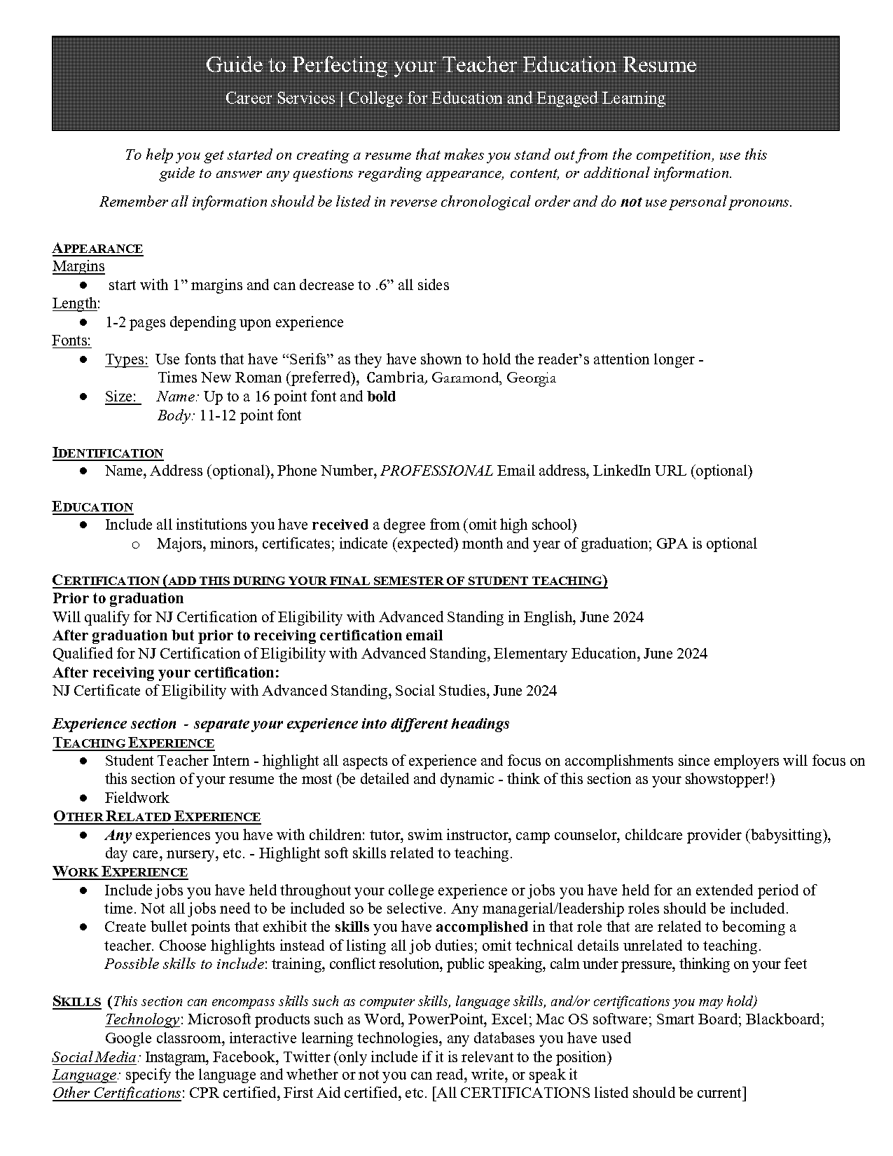 student teaching experience on a resume