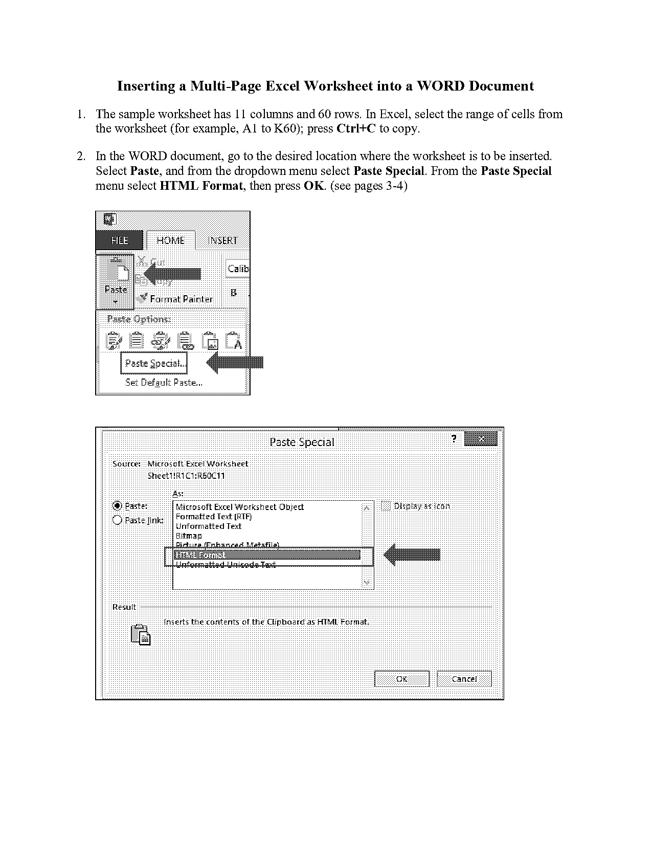 inserting excel into word table