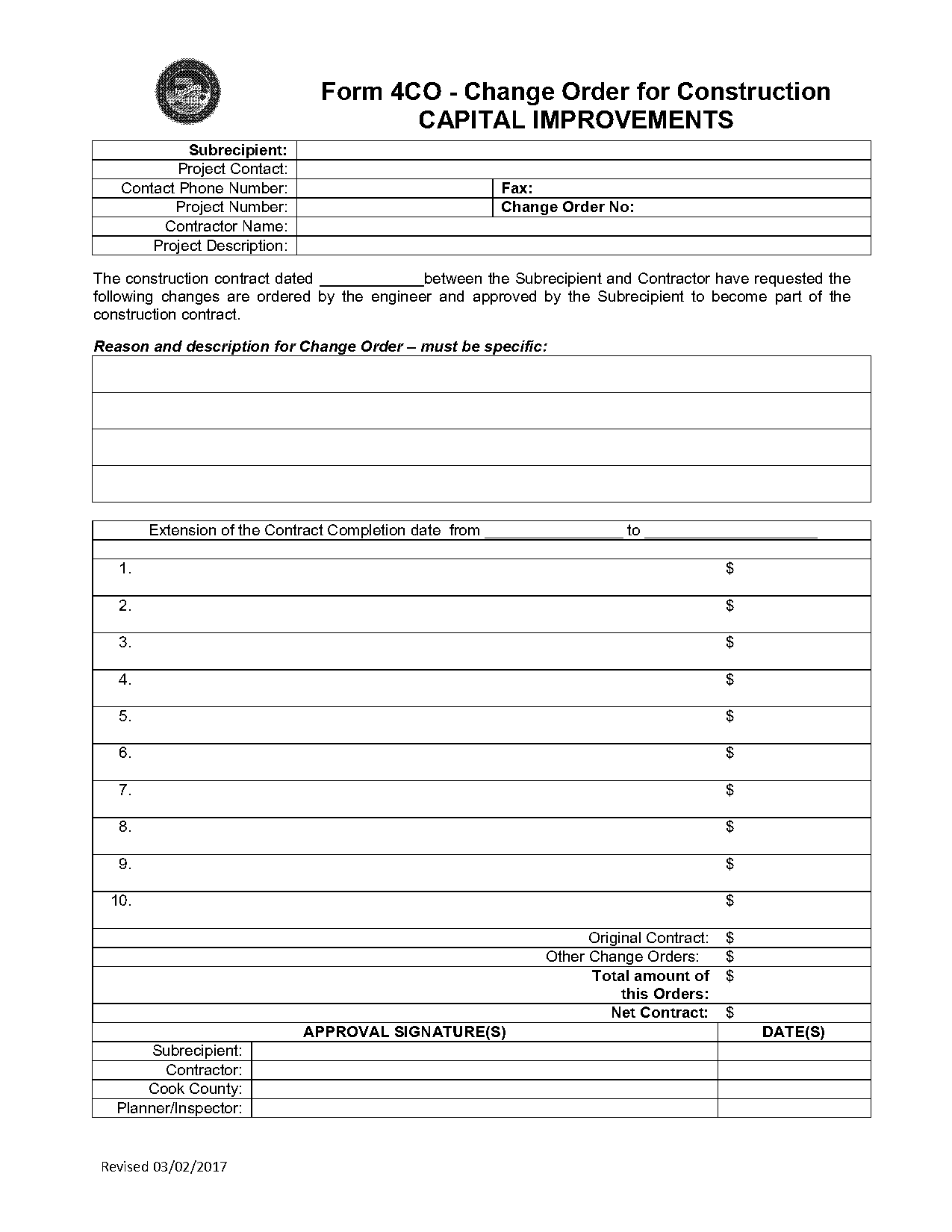 change order construction form