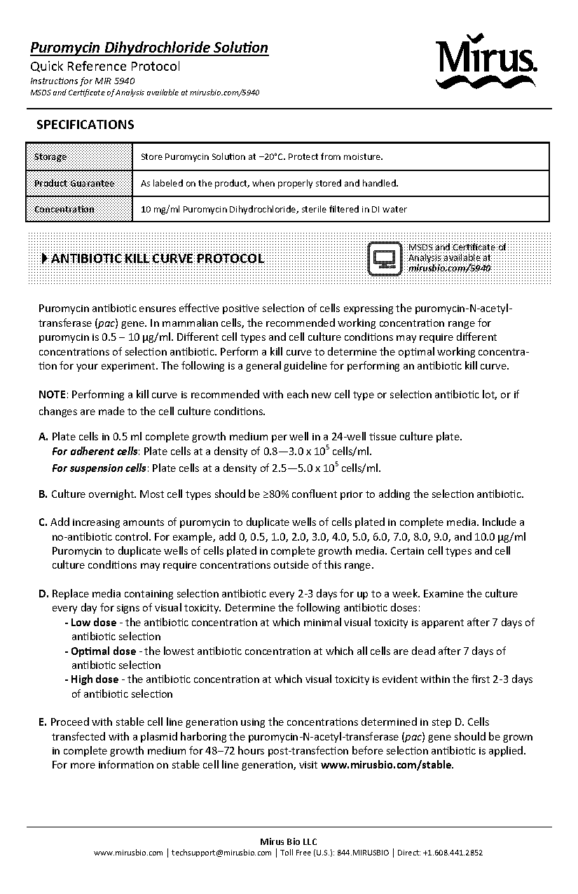 stable cell line generation protocol puromycin