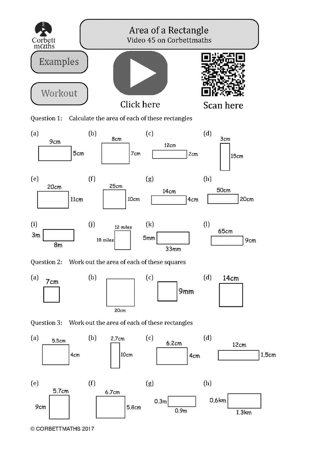 area of square rectangles worksheet pdf