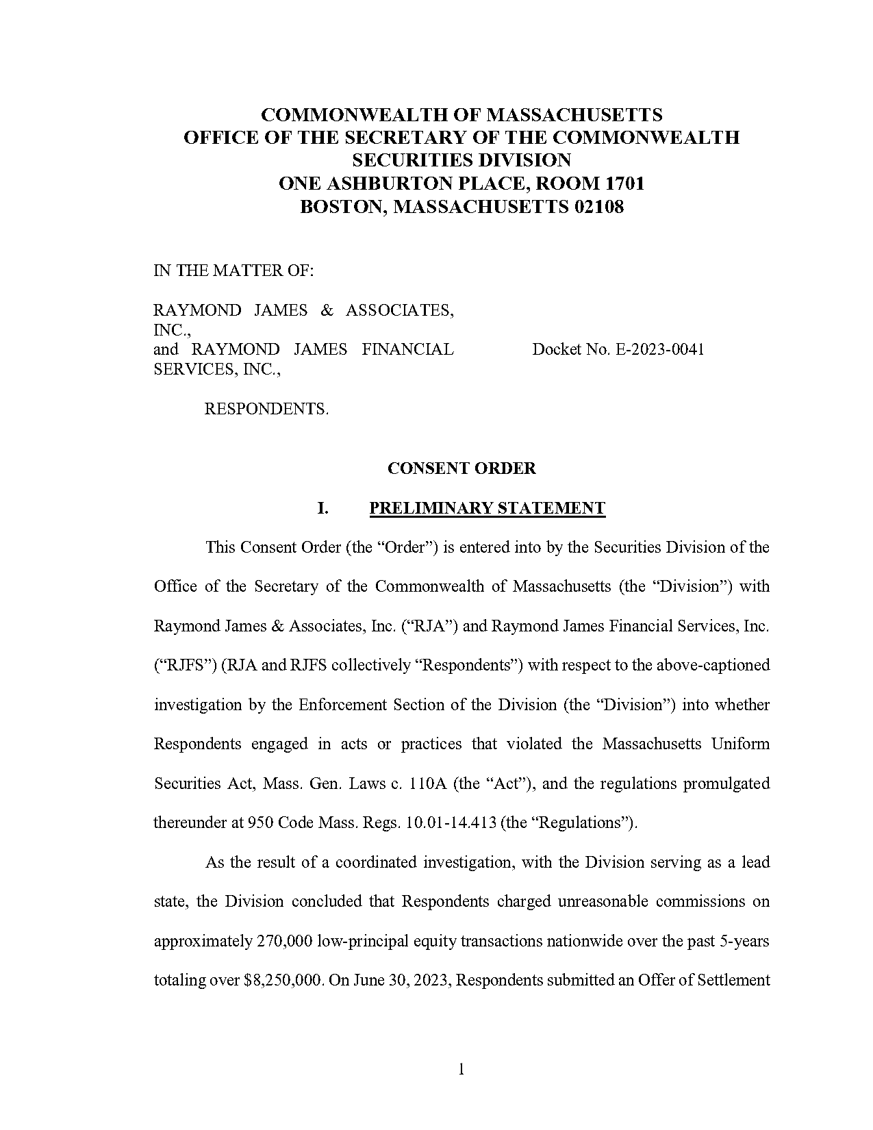 raymond james consent order